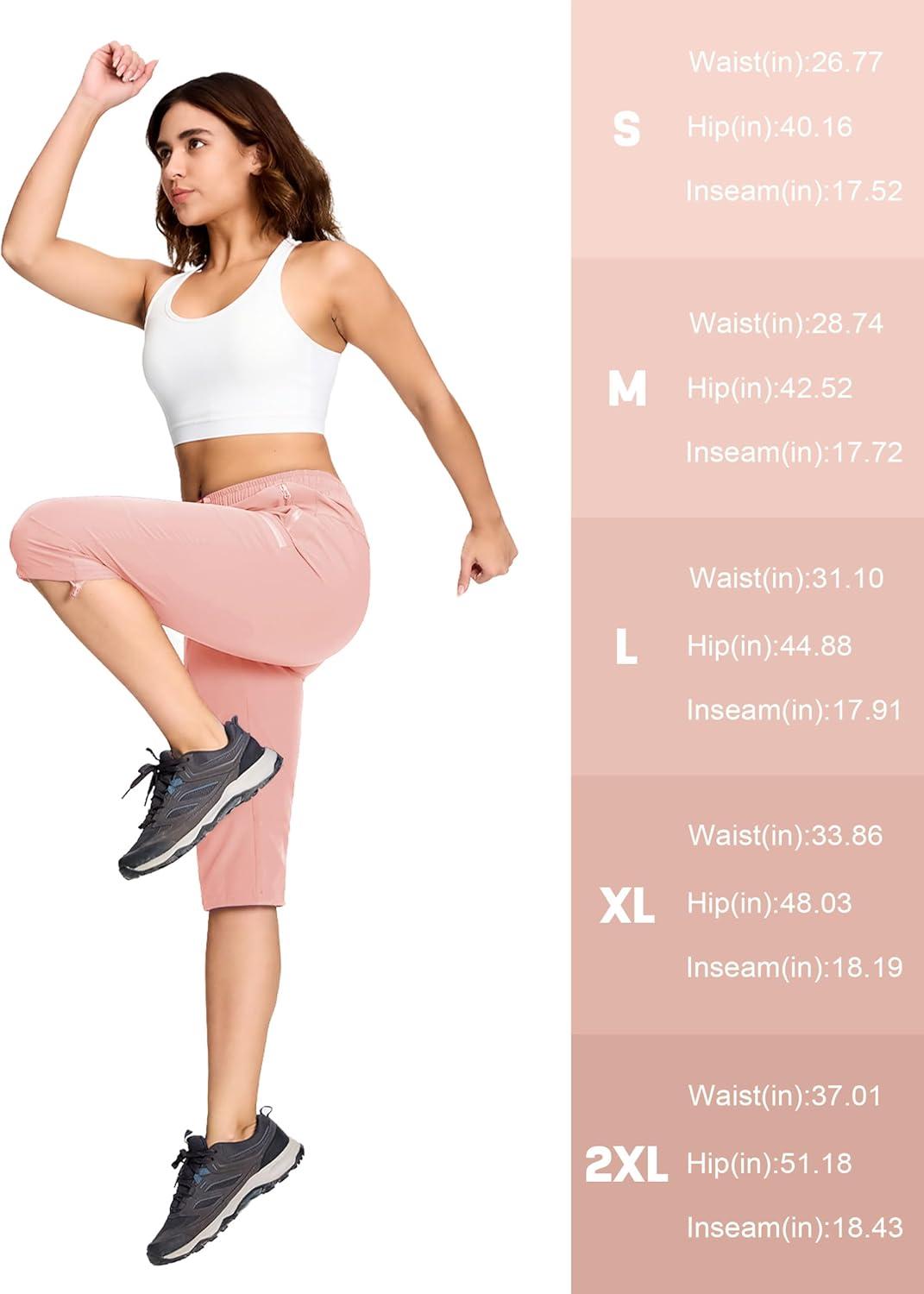 imageMAGCOMSEN Womens Capri Pants UPF 50 Lightweight Hiking Cargo Capri Joggers Quick Dry Golf Summer Pants with 5 PocketsPeach