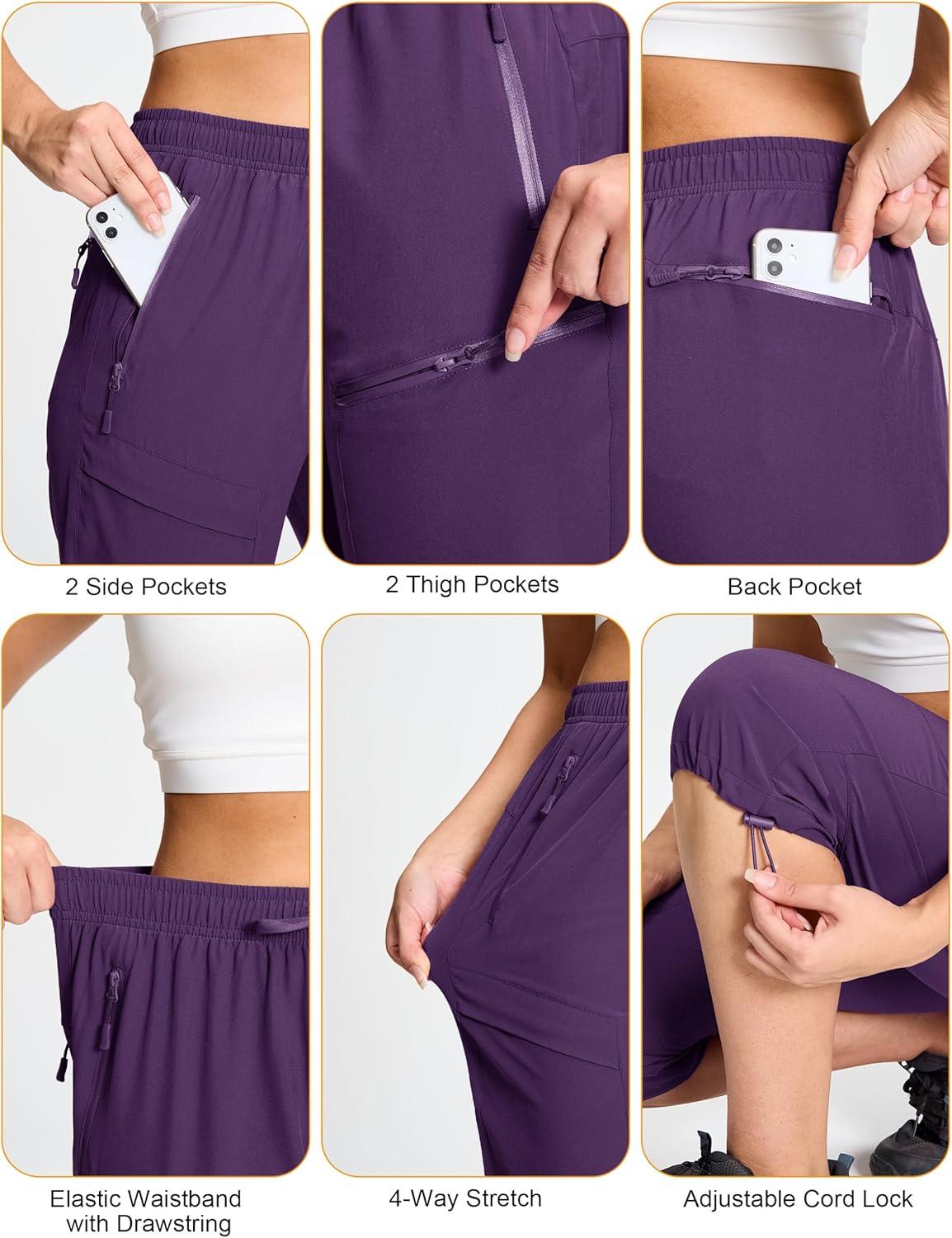 imageMAGCOMSEN Womens Capri Pants UPF 50 Lightweight Hiking Cargo Capri Joggers Quick Dry Golf Summer Pants with 5 PocketsPurple Red