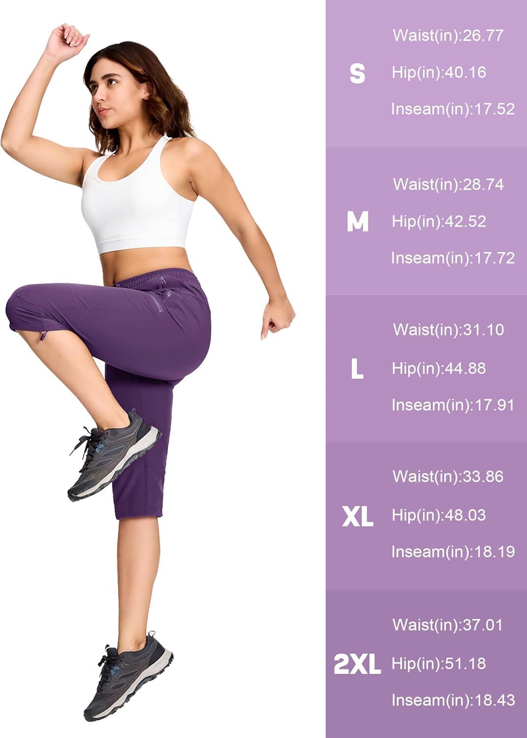 imageMAGCOMSEN Womens Capri Pants UPF 50 Lightweight Hiking Cargo Capri Joggers Quick Dry Golf Summer Pants with 5 PocketsPurple Red