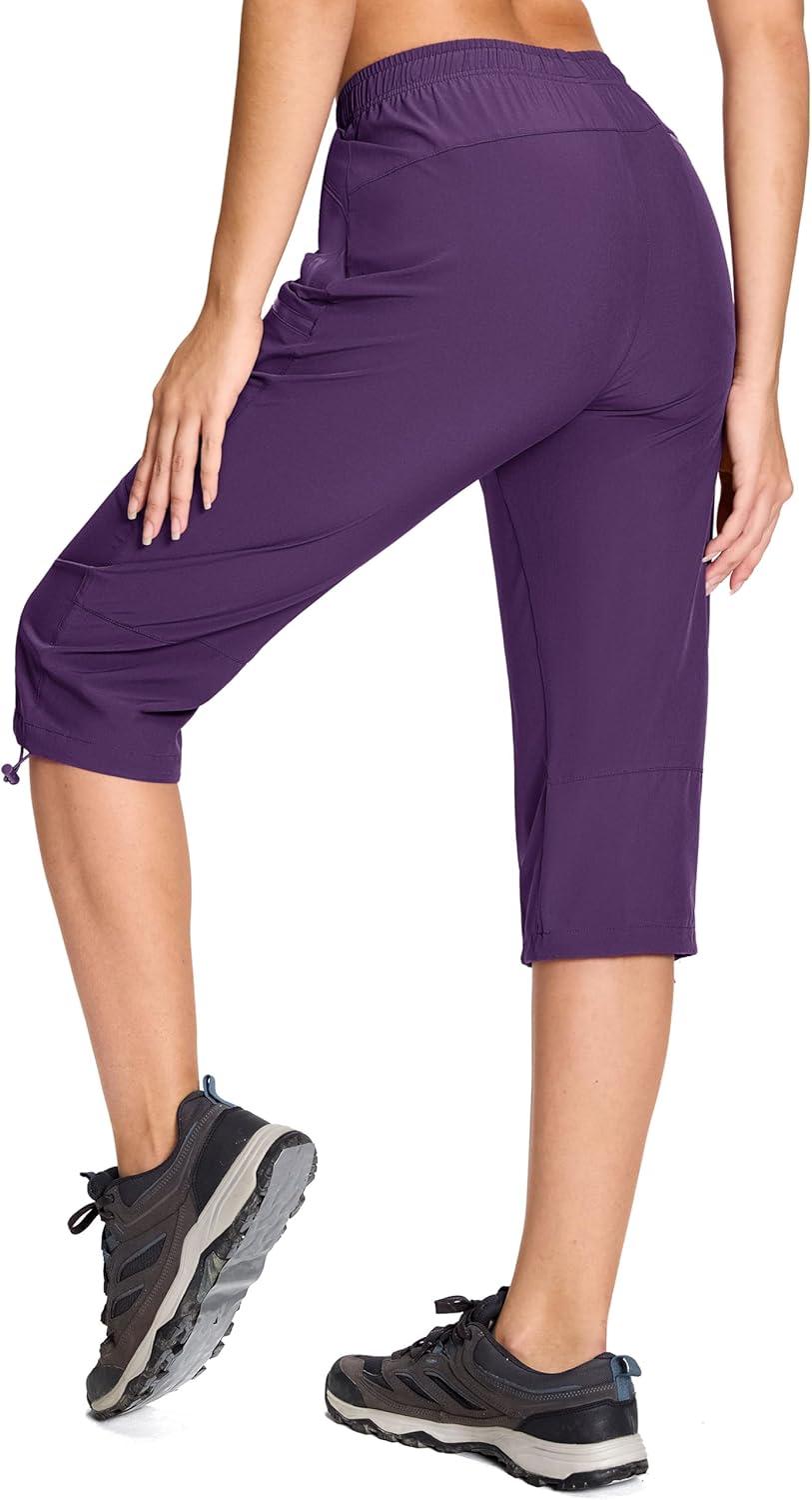 imageMAGCOMSEN Womens Capri Pants UPF 50 Lightweight Hiking Cargo Capri Joggers Quick Dry Golf Summer Pants with 5 PocketsPurple Red