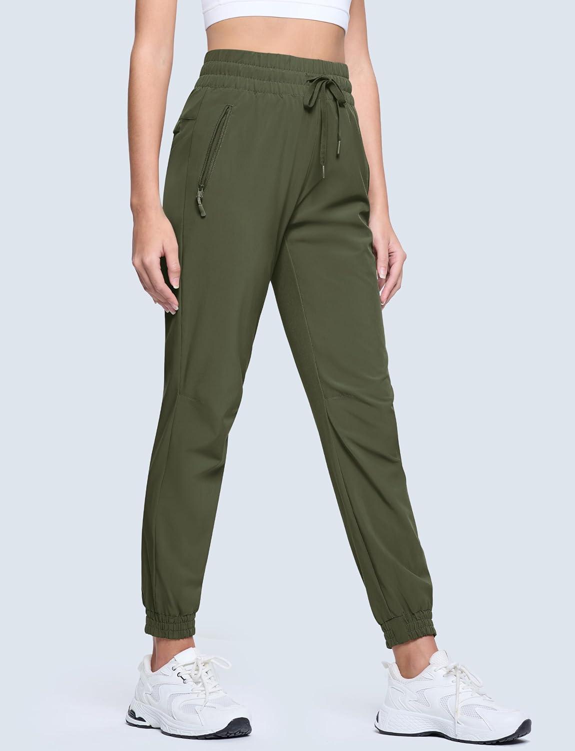 imageMAGCOMSEN Womens Hiking Pants Lightweight Quick Dry Water Resistant Joggers with Pockets Athletic Travel OutdoorArmy Green