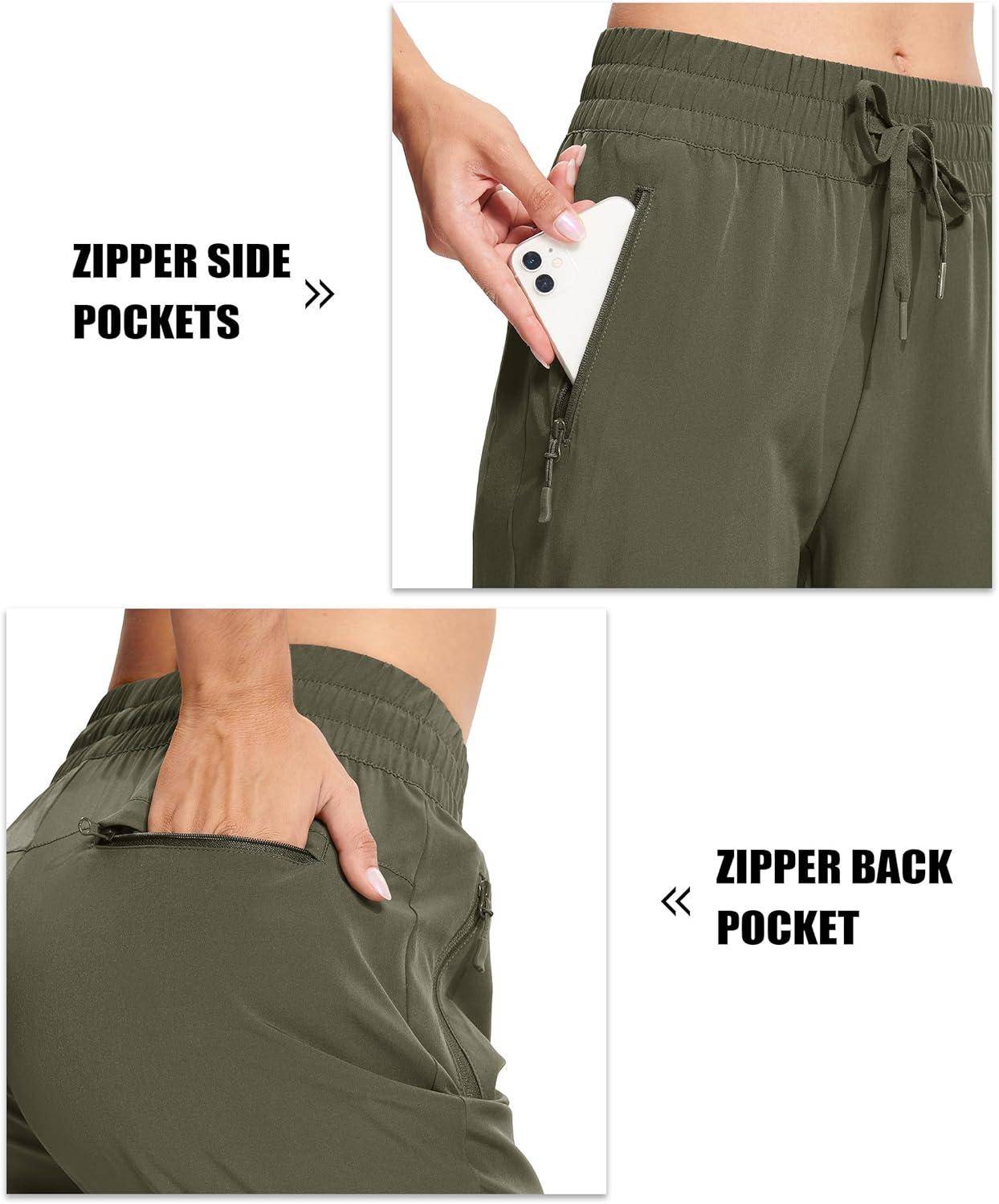 imageMAGCOMSEN Womens Hiking Pants Lightweight Quick Dry Water Resistant Joggers with Pockets Athletic Travel OutdoorArmy Green