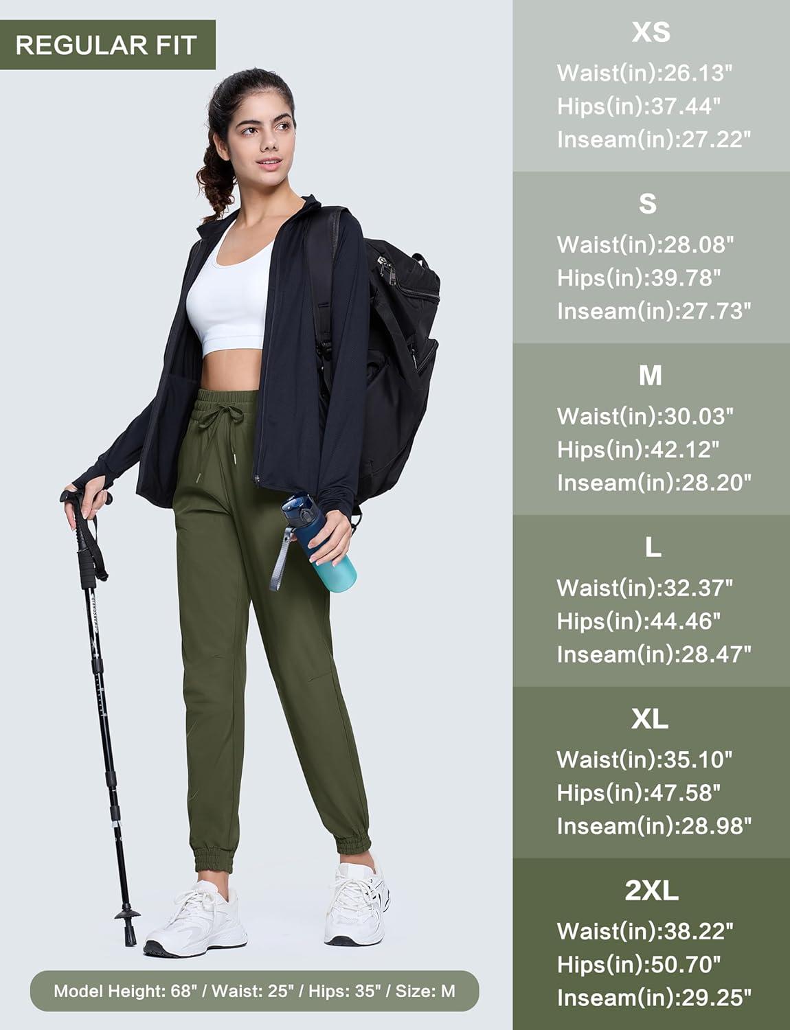 imageMAGCOMSEN Womens Hiking Pants Lightweight Quick Dry Water Resistant Joggers with Pockets Athletic Travel OutdoorArmy Green