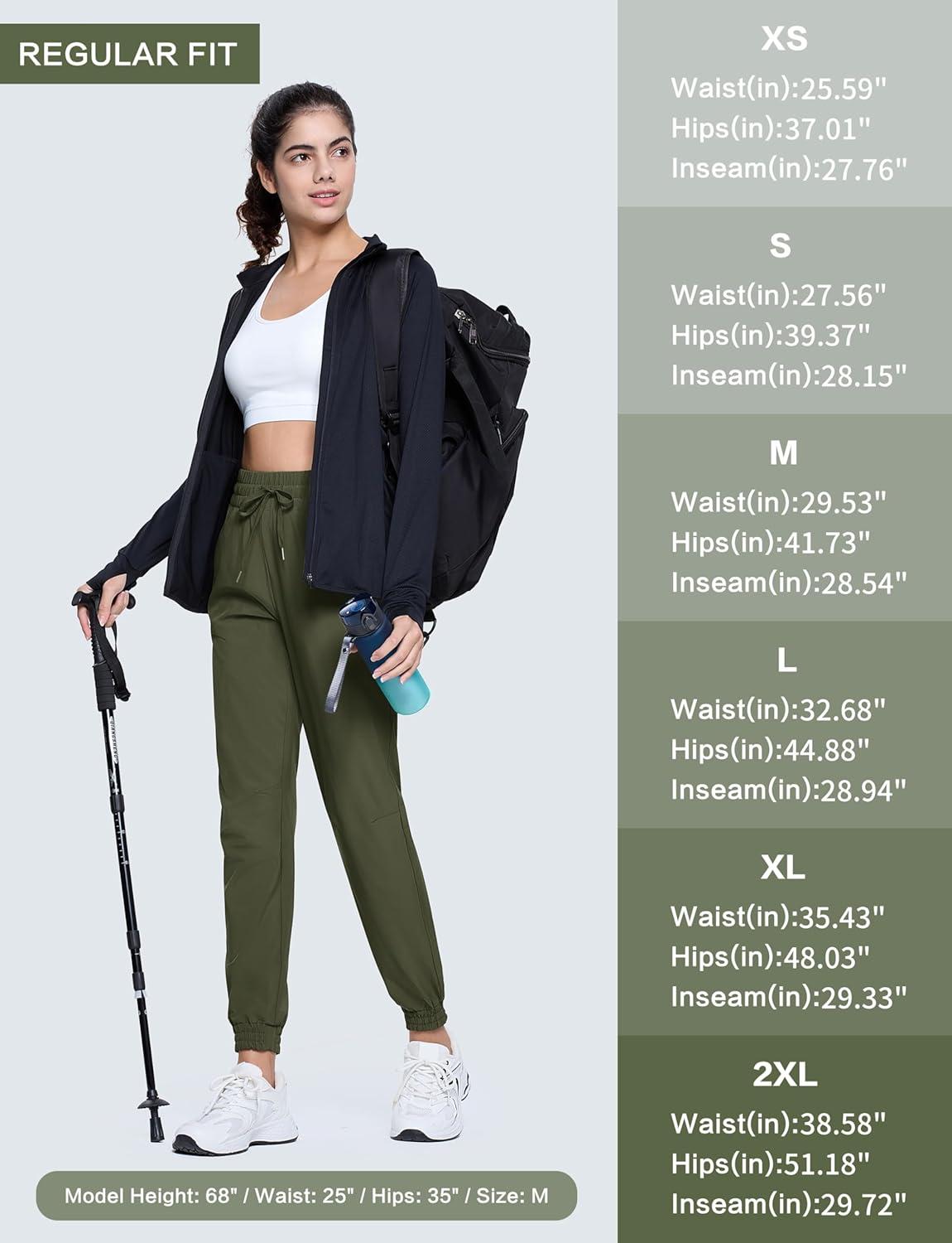 imageMAGCOMSEN Womens Hiking Pants Lightweight Quick Dry Water Resistant Joggers with Pockets Athletic Travel OutdoorArmy Green