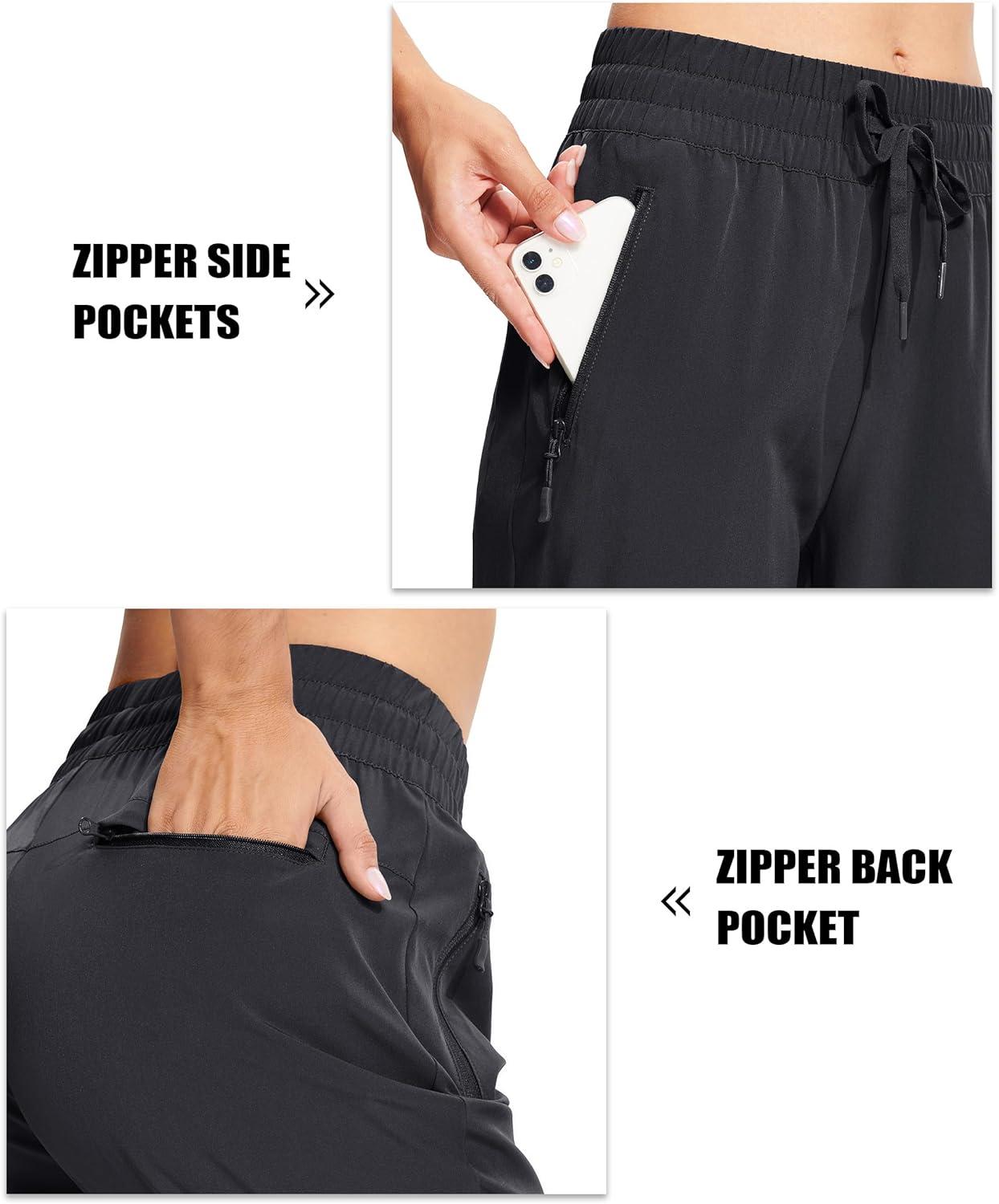 imageMAGCOMSEN Womens Hiking Pants Lightweight Quick Dry Water Resistant Joggers with Pockets Athletic Travel OutdoorBlack