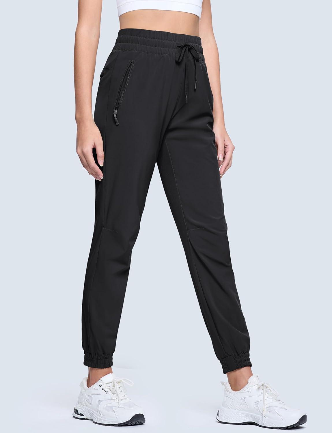 imageMAGCOMSEN Womens Hiking Pants Lightweight Quick Dry Water Resistant Joggers with Pockets Athletic Travel OutdoorBlack
