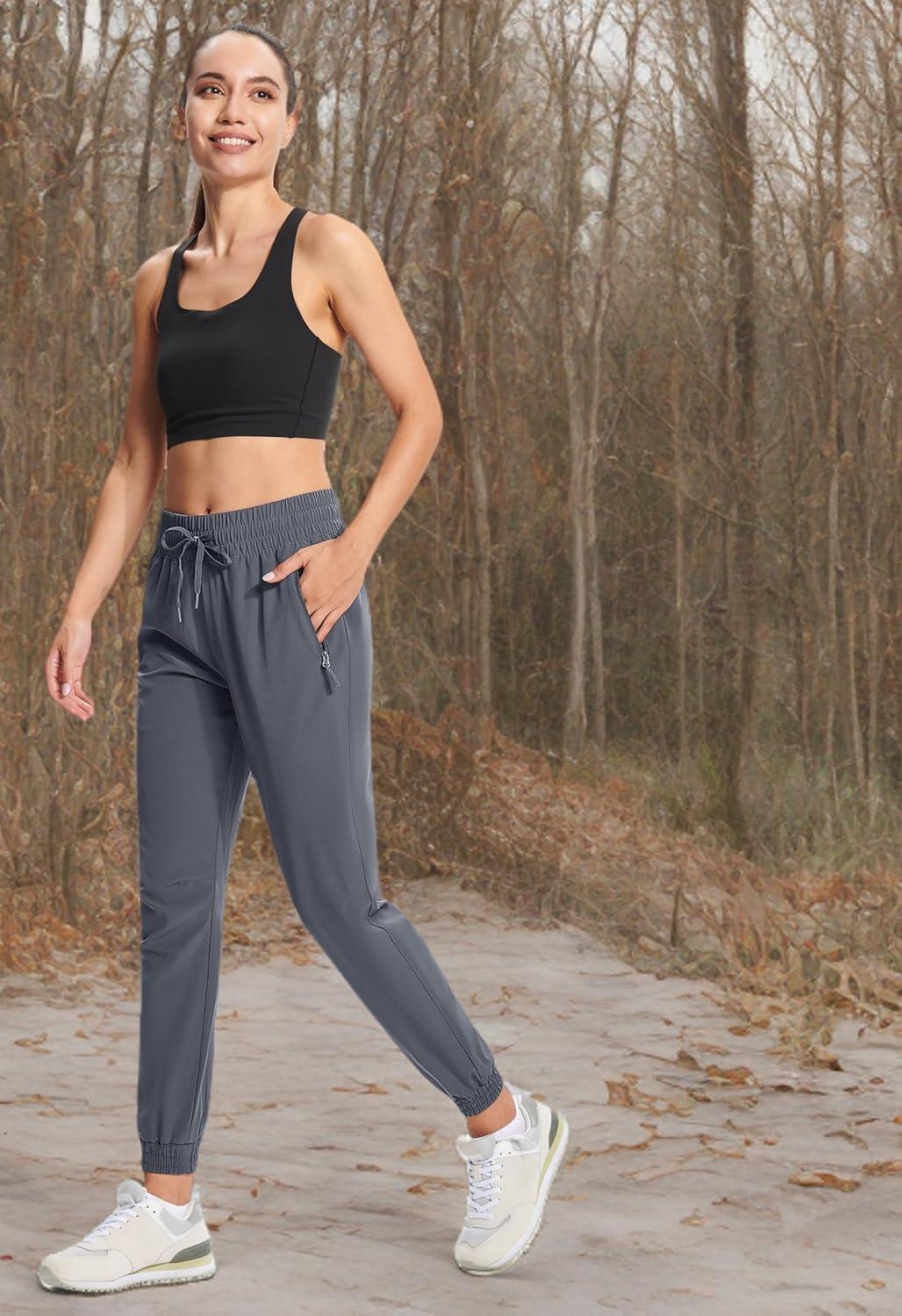 imageMAGCOMSEN Womens Hiking Pants Lightweight Quick Dry Water Resistant Joggers with Pockets Athletic Travel OutdoorDark Grey