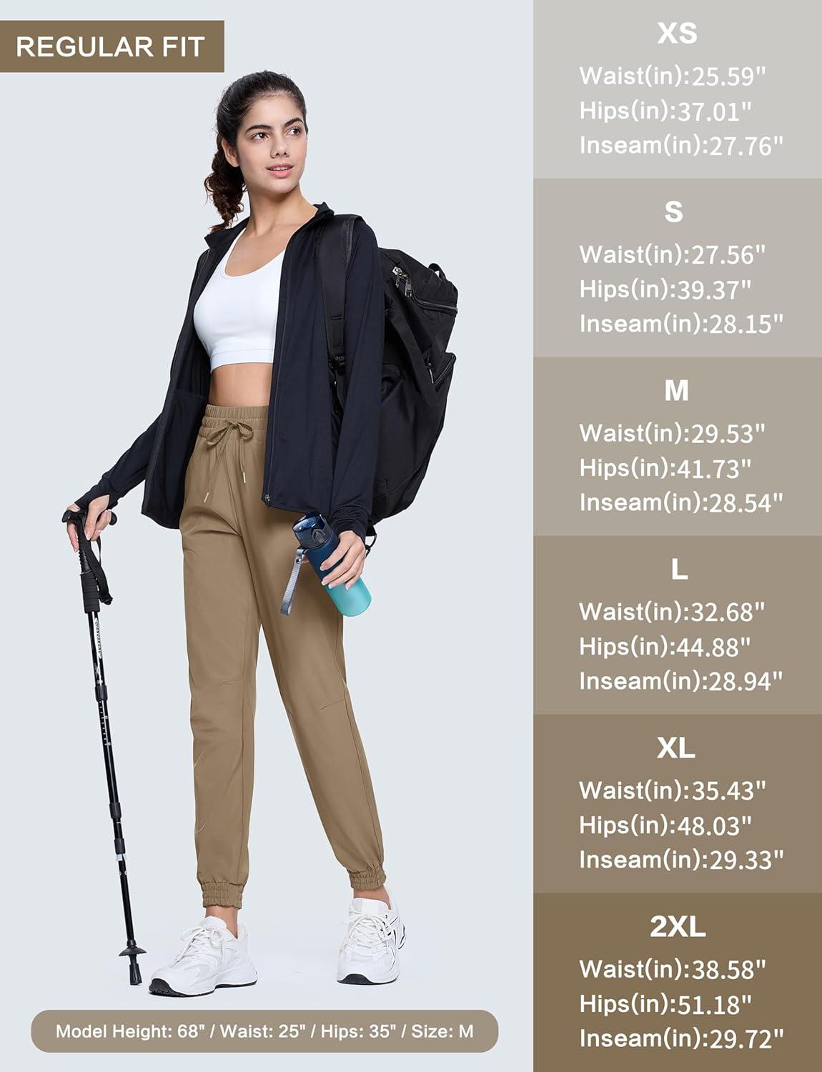 imageMAGCOMSEN Womens Hiking Pants Lightweight Quick Dry Water Resistant Joggers with Pockets Athletic Travel OutdoorKhaki