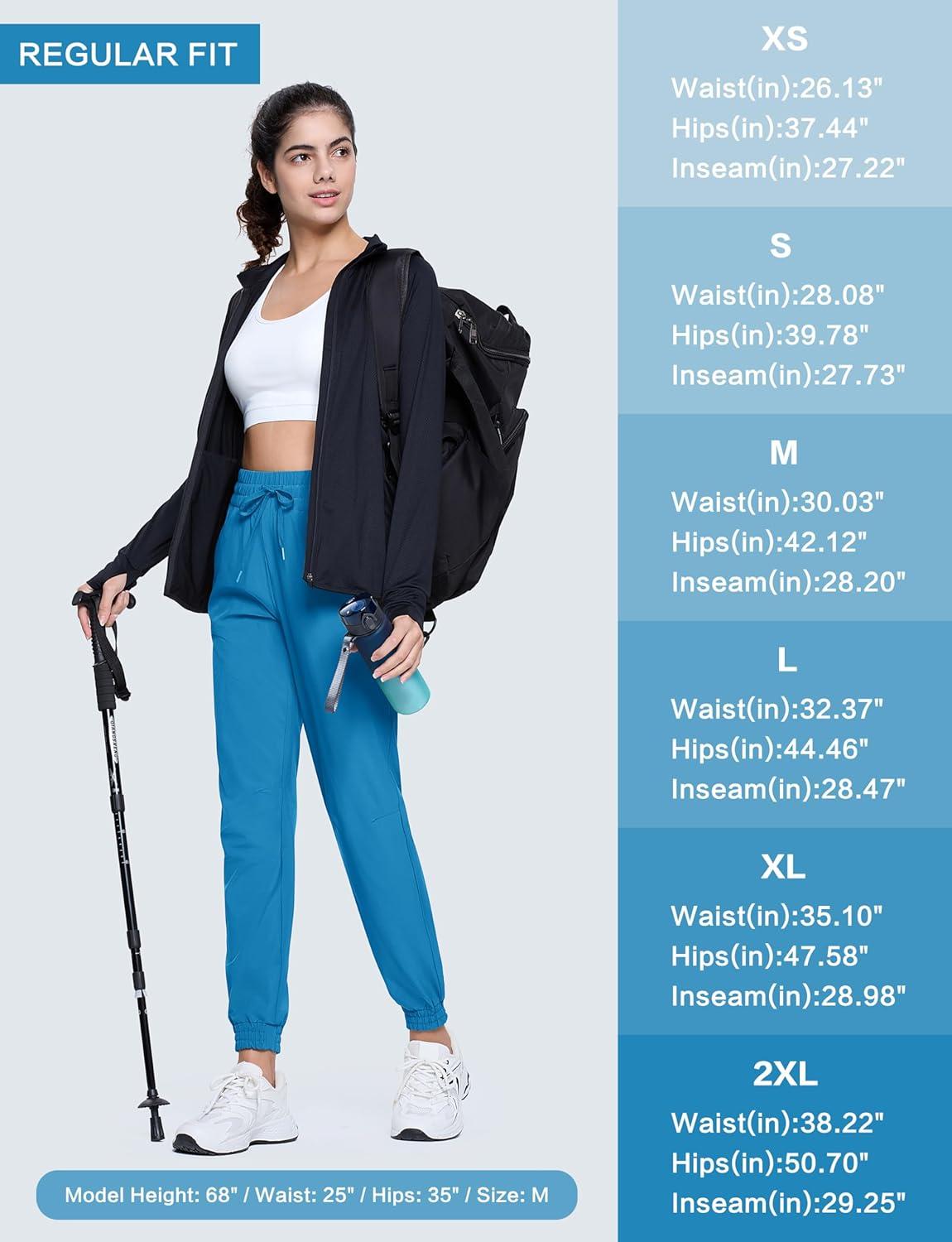 imageMAGCOMSEN Womens Hiking Pants Lightweight Quick Dry Water Resistant Joggers with Pockets Athletic Travel OutdoorLake Blue
