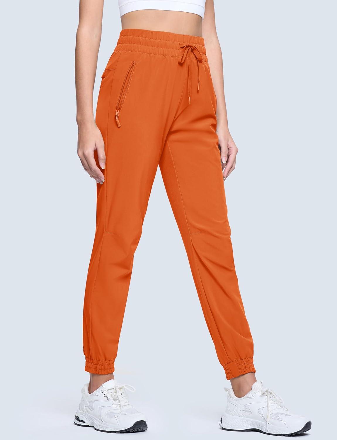 imageMAGCOMSEN Womens Hiking Pants Lightweight Quick Dry Water Resistant Joggers with Pockets Athletic Travel OutdoorOrange