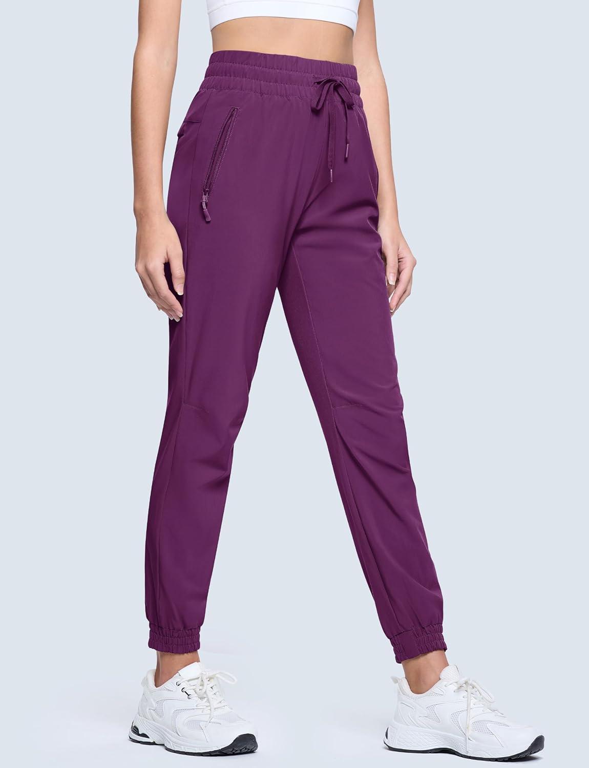 imageMAGCOMSEN Womens Hiking Pants Lightweight Quick Dry Water Resistant Joggers with Pockets Athletic Travel OutdoorPurple Red