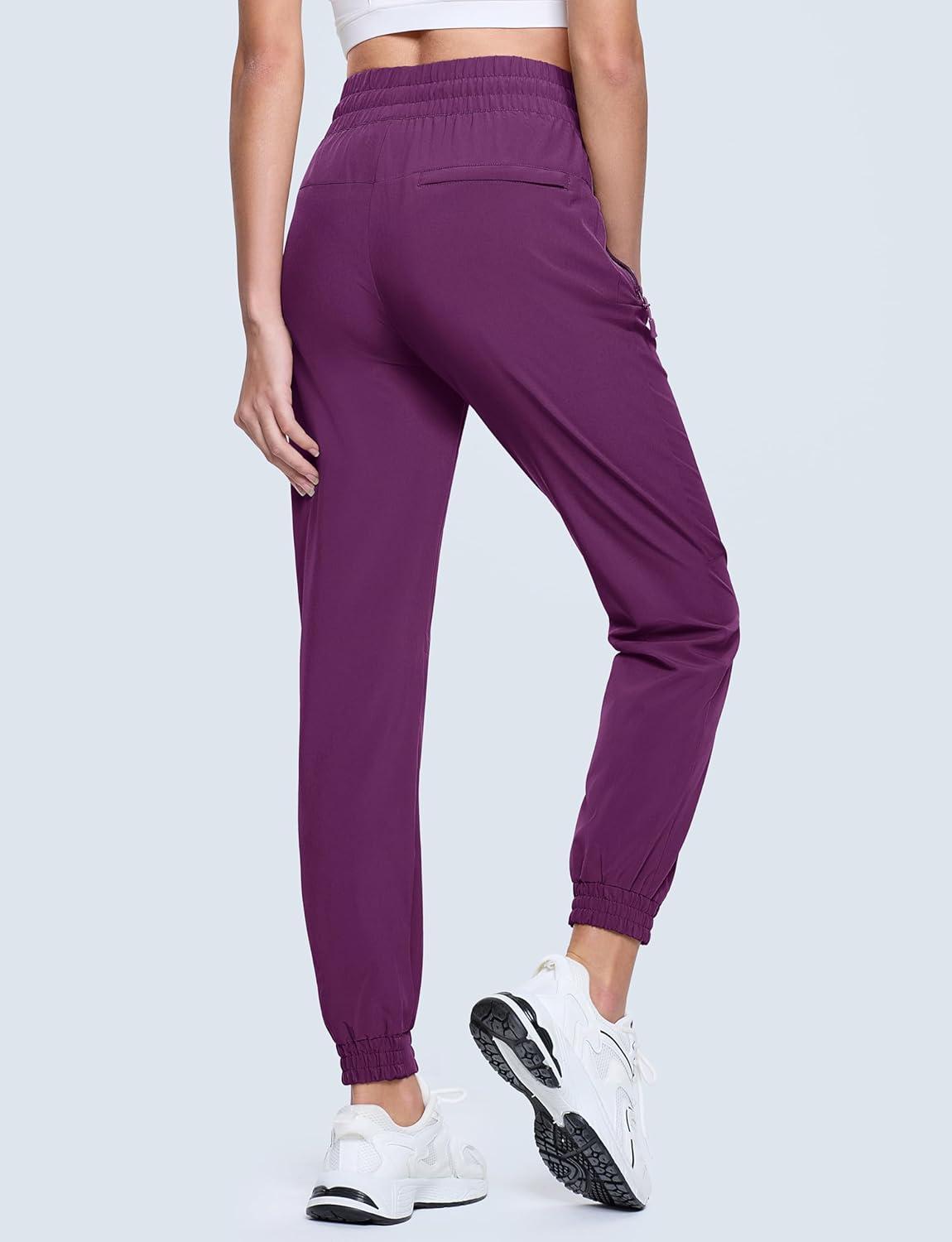 imageMAGCOMSEN Womens Hiking Pants Lightweight Quick Dry Water Resistant Joggers with Pockets Athletic Travel OutdoorPurple Red