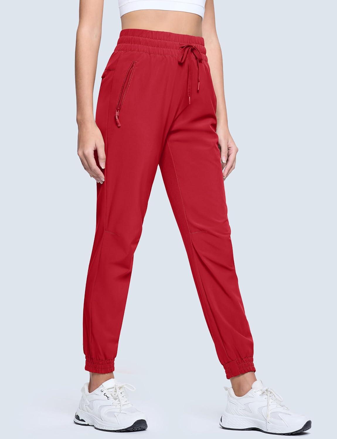 imageMAGCOMSEN Womens Hiking Pants Lightweight Quick Dry Water Resistant Joggers with Pockets Athletic Travel OutdoorRose Red
