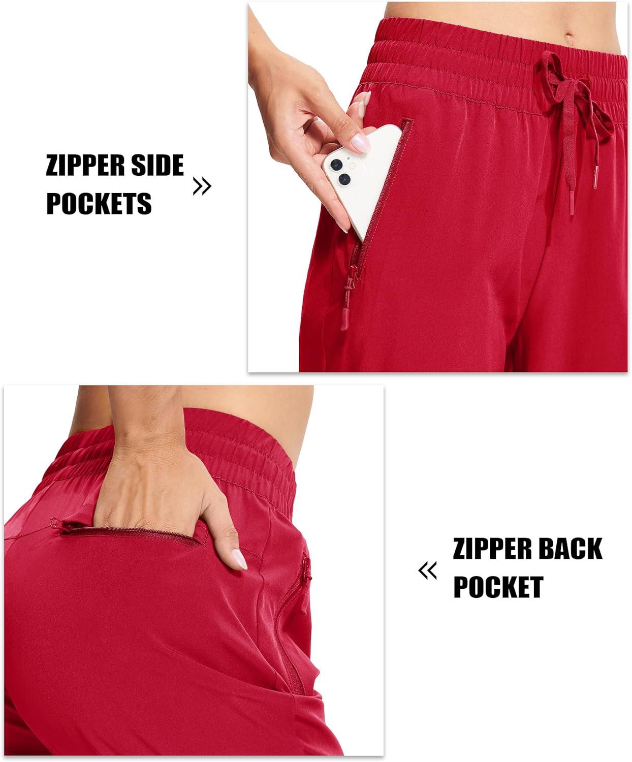 imageMAGCOMSEN Womens Hiking Pants Lightweight Quick Dry Water Resistant Joggers with Pockets Athletic Travel OutdoorRose Red