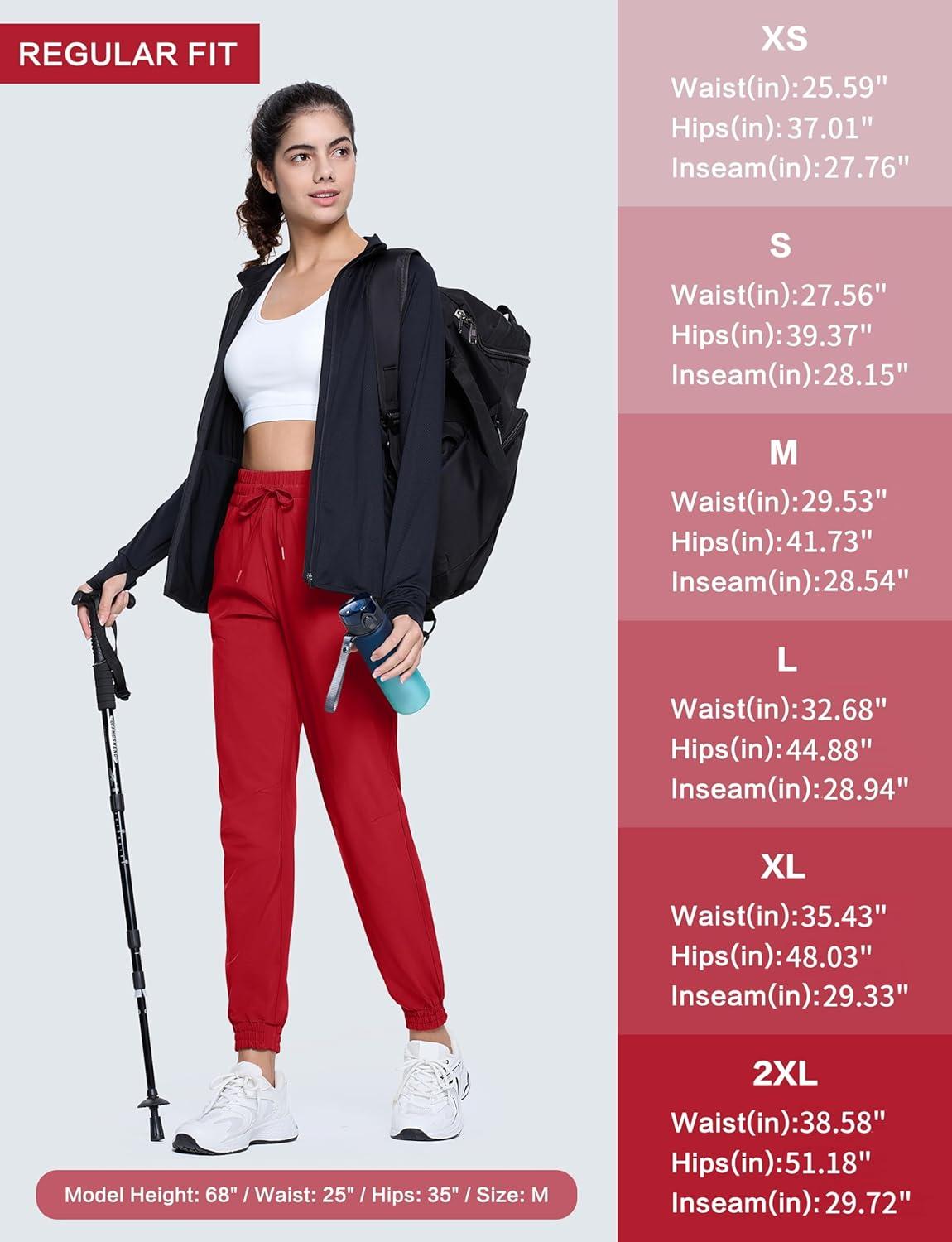 imageMAGCOMSEN Womens Hiking Pants Lightweight Quick Dry Water Resistant Joggers with Pockets Athletic Travel OutdoorRose Red