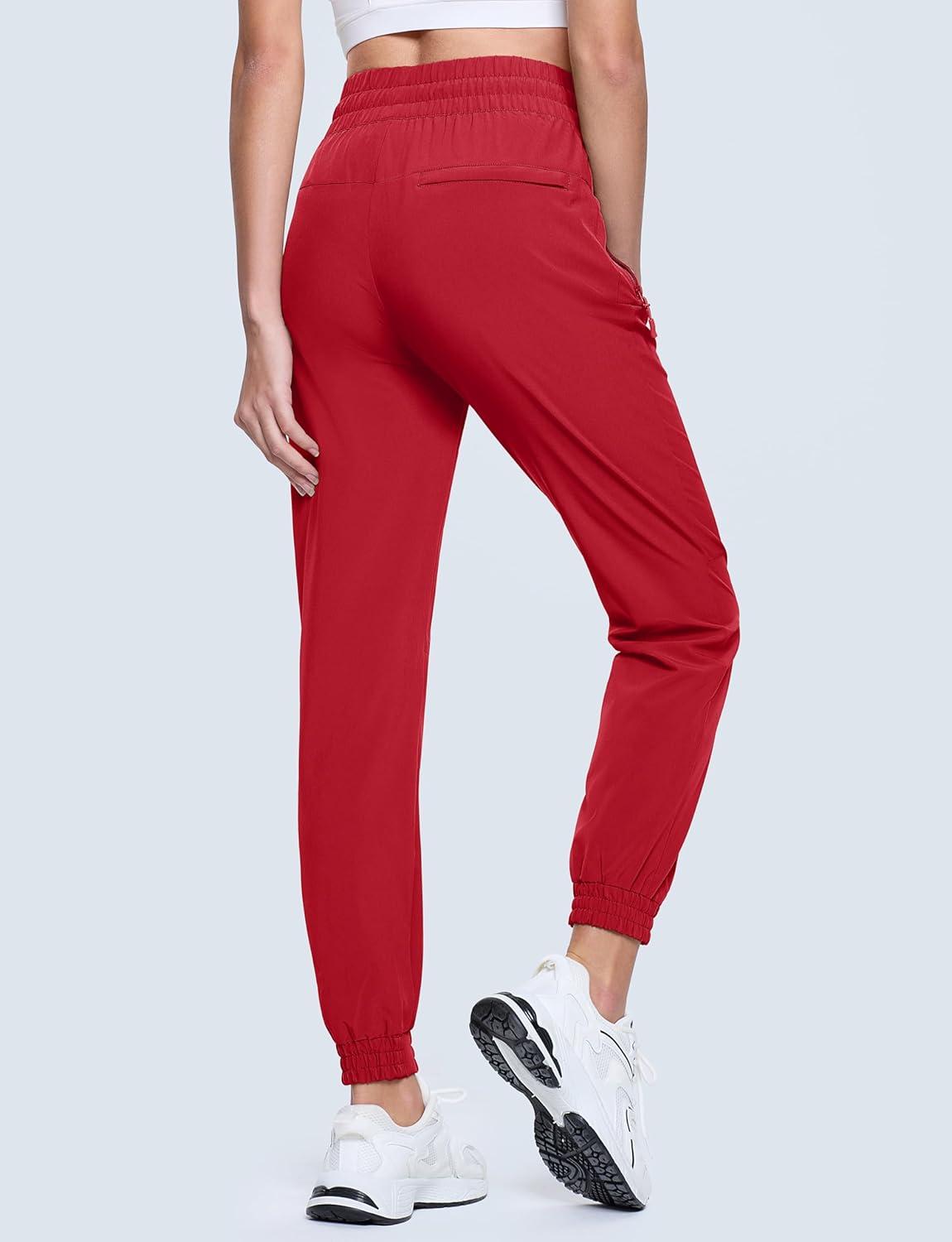 imageMAGCOMSEN Womens Hiking Pants Lightweight Quick Dry Water Resistant Joggers with Pockets Athletic Travel OutdoorRose Red
