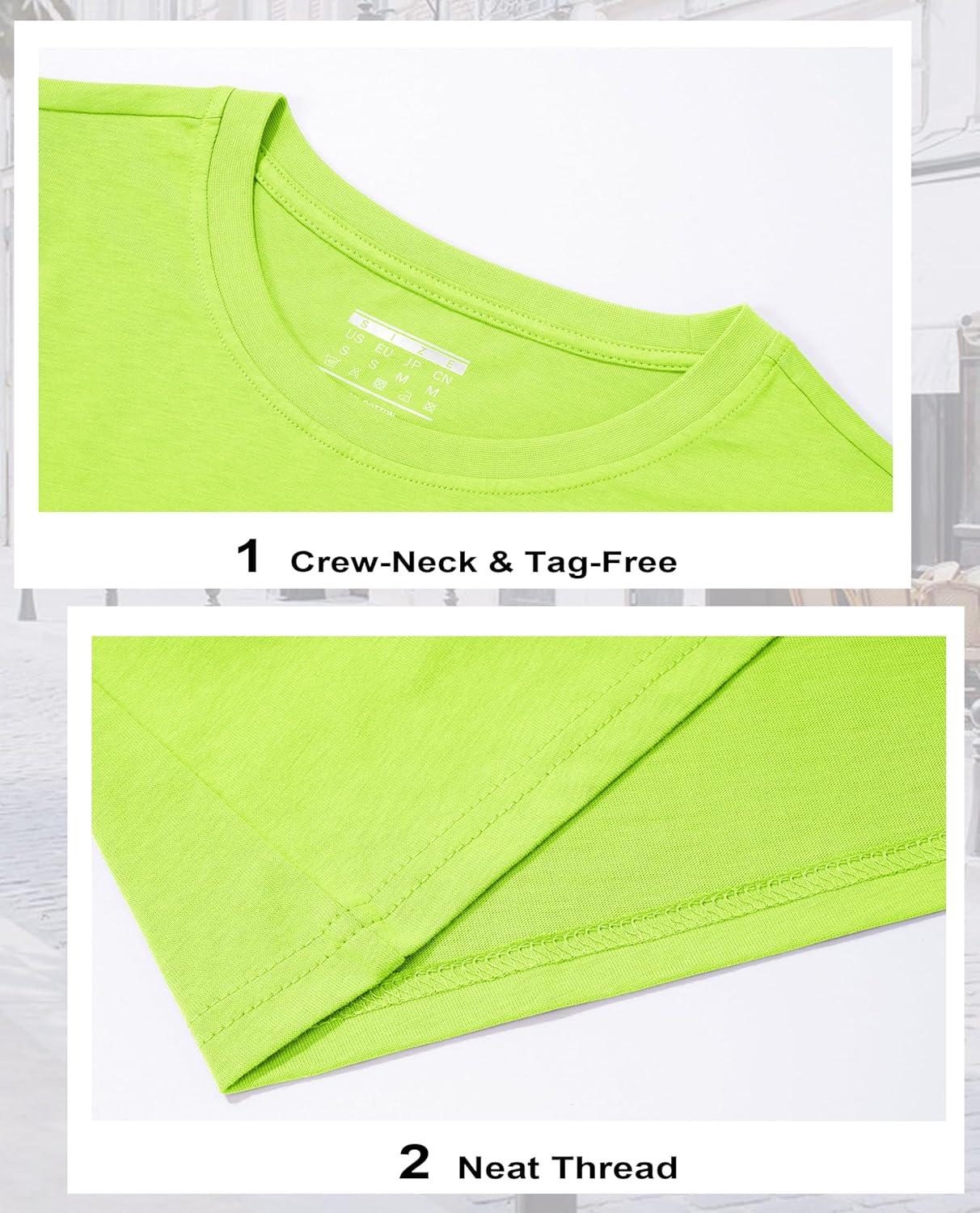 imageMAGCOMSEN Womens LongSleeve CrewNeck Cotton TShirt ClassicFit Shirt Soft Breathable Casual Tee Basic TopsFluorescent Green