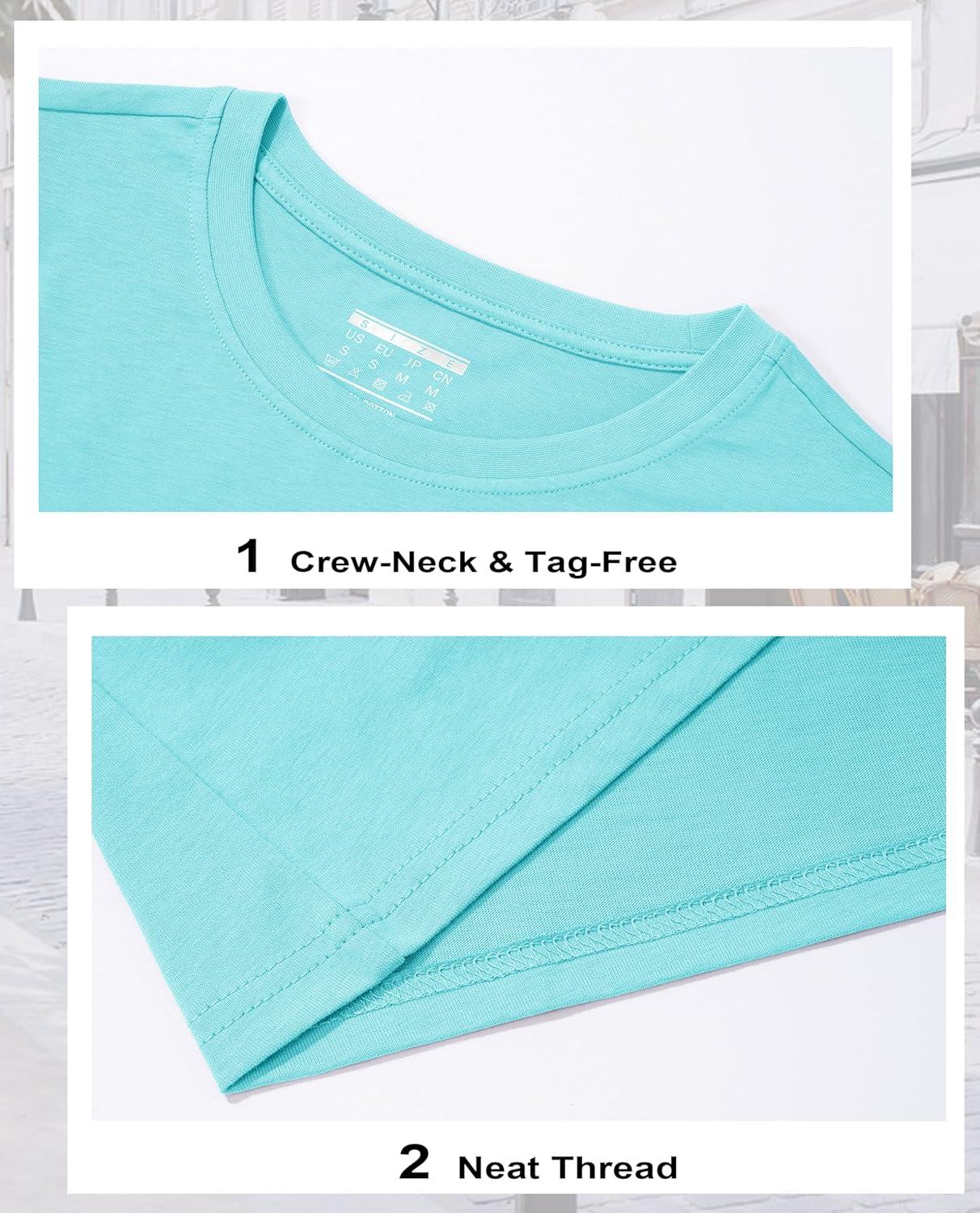 imageMAGCOMSEN Womens LongSleeve CrewNeck Cotton TShirt ClassicFit Shirt Soft Breathable Casual Tee Basic TopsLight Lakeblue
