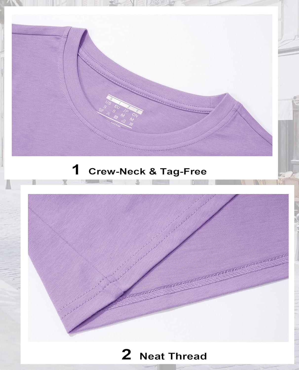 imageMAGCOMSEN Womens LongSleeve CrewNeck Cotton TShirt ClassicFit Shirt Soft Breathable Casual Tee Basic TopsLight Purple