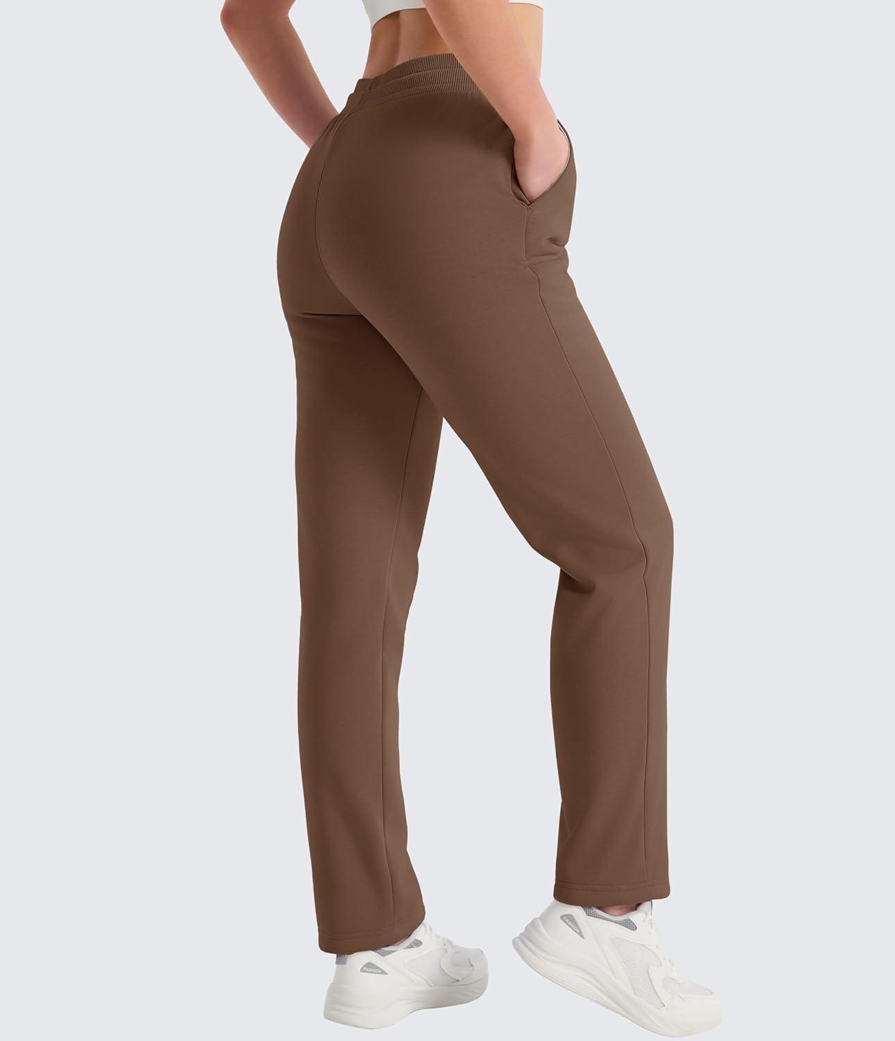 imageMAGCOMSEN Womens Sherpa Lined Sweatpants Winter Warm Fleece Pants Water Resistant Thermal Pants for Lounge Outdoor SnowBrown