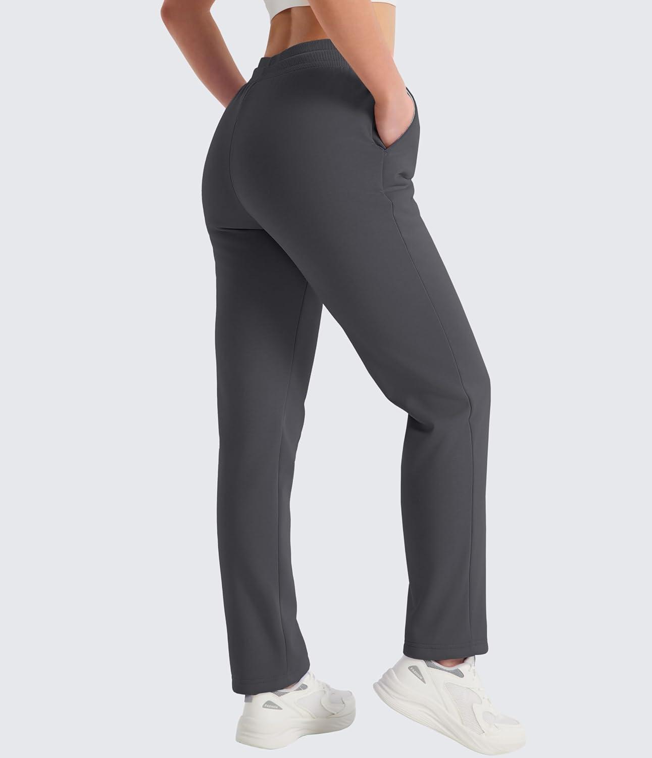 imageMAGCOMSEN Womens Sherpa Lined Sweatpants Winter Warm Fleece Pants Water Resistant Thermal Pants for Lounge Outdoor SnowDark Grey