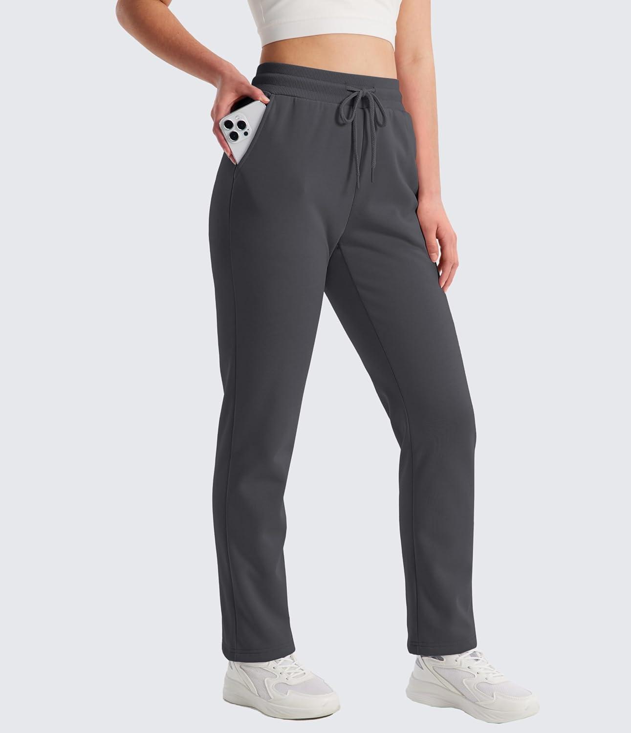 imageMAGCOMSEN Womens Sherpa Lined Sweatpants Winter Warm Fleece Pants Water Resistant Thermal Pants for Lounge Outdoor SnowDark Grey