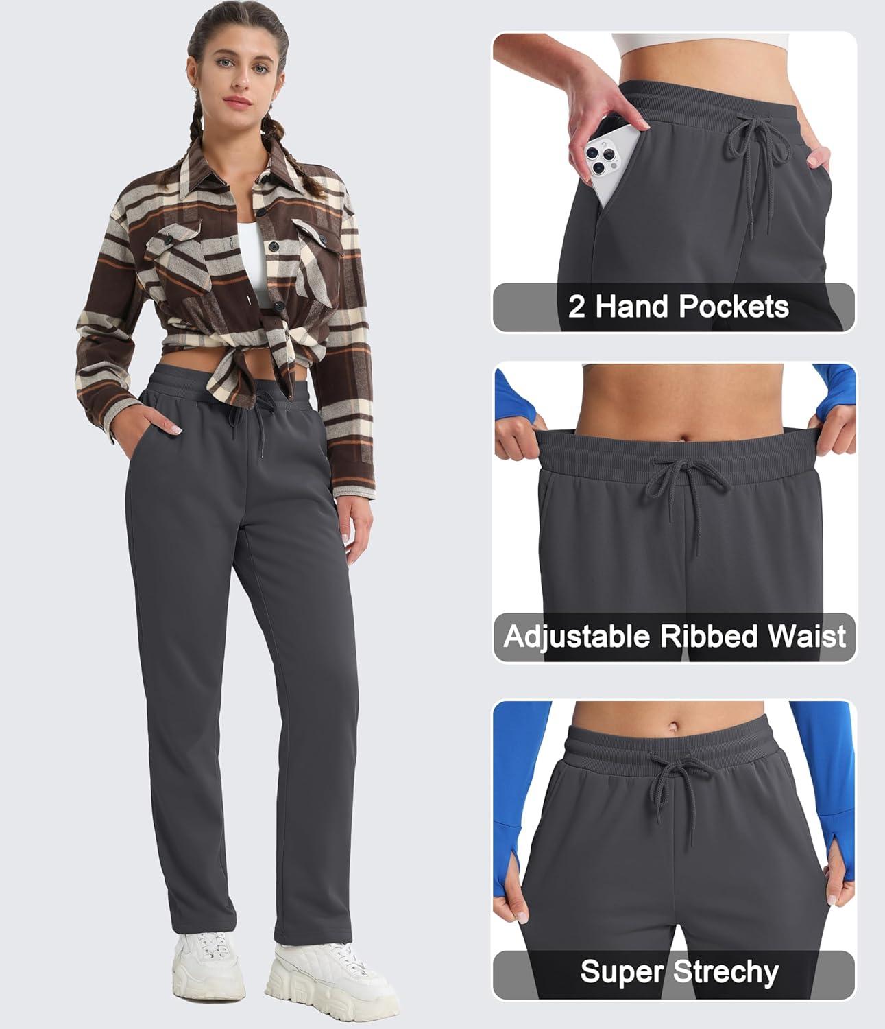 imageMAGCOMSEN Womens Sherpa Lined Sweatpants Winter Warm Fleece Pants Water Resistant Thermal Pants for Lounge Outdoor SnowDark Grey