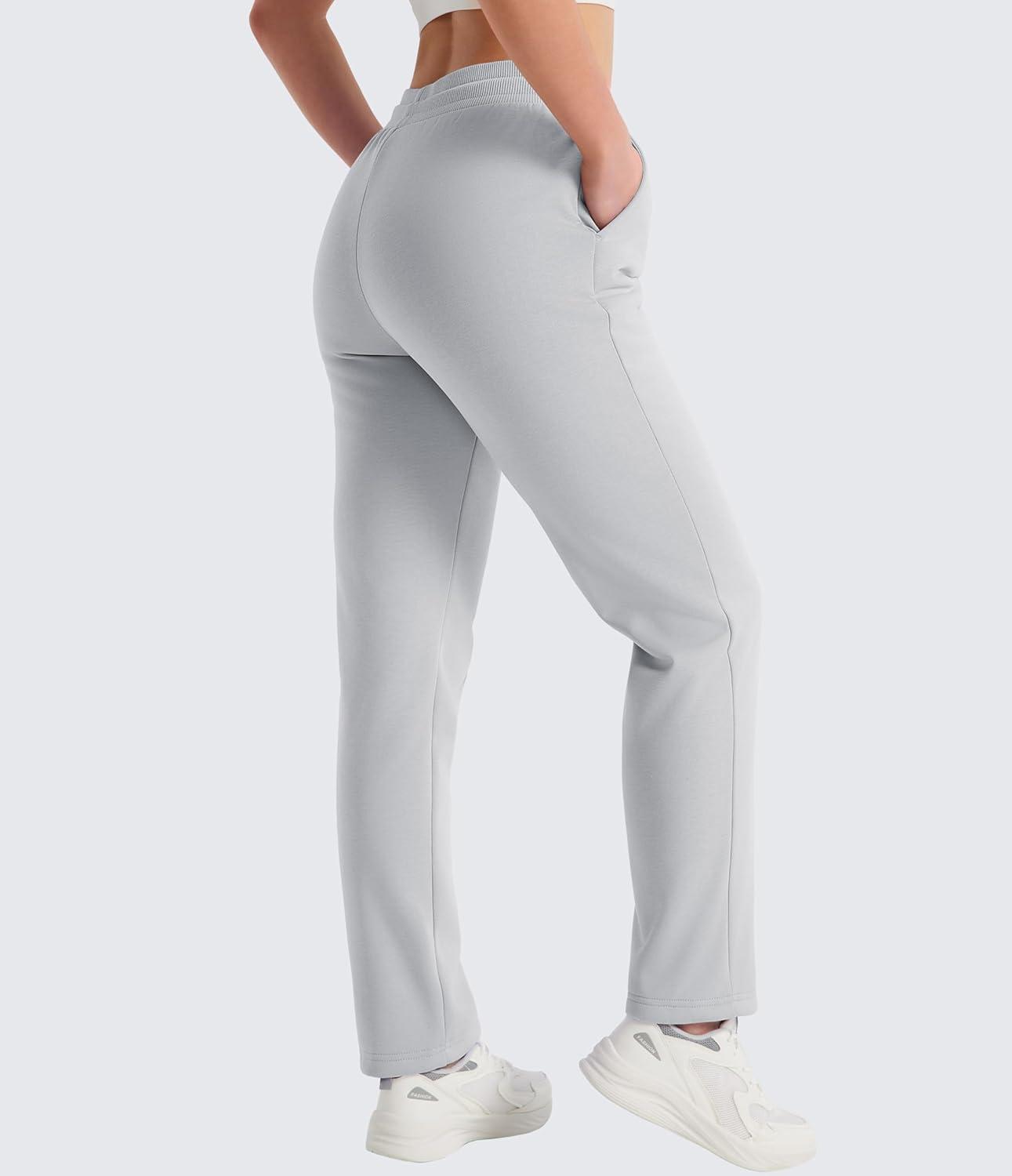 imageMAGCOMSEN Womens Sherpa Lined Sweatpants Winter Warm Fleece Pants Water Resistant Thermal Pants for Lounge Outdoor SnowLight Grey