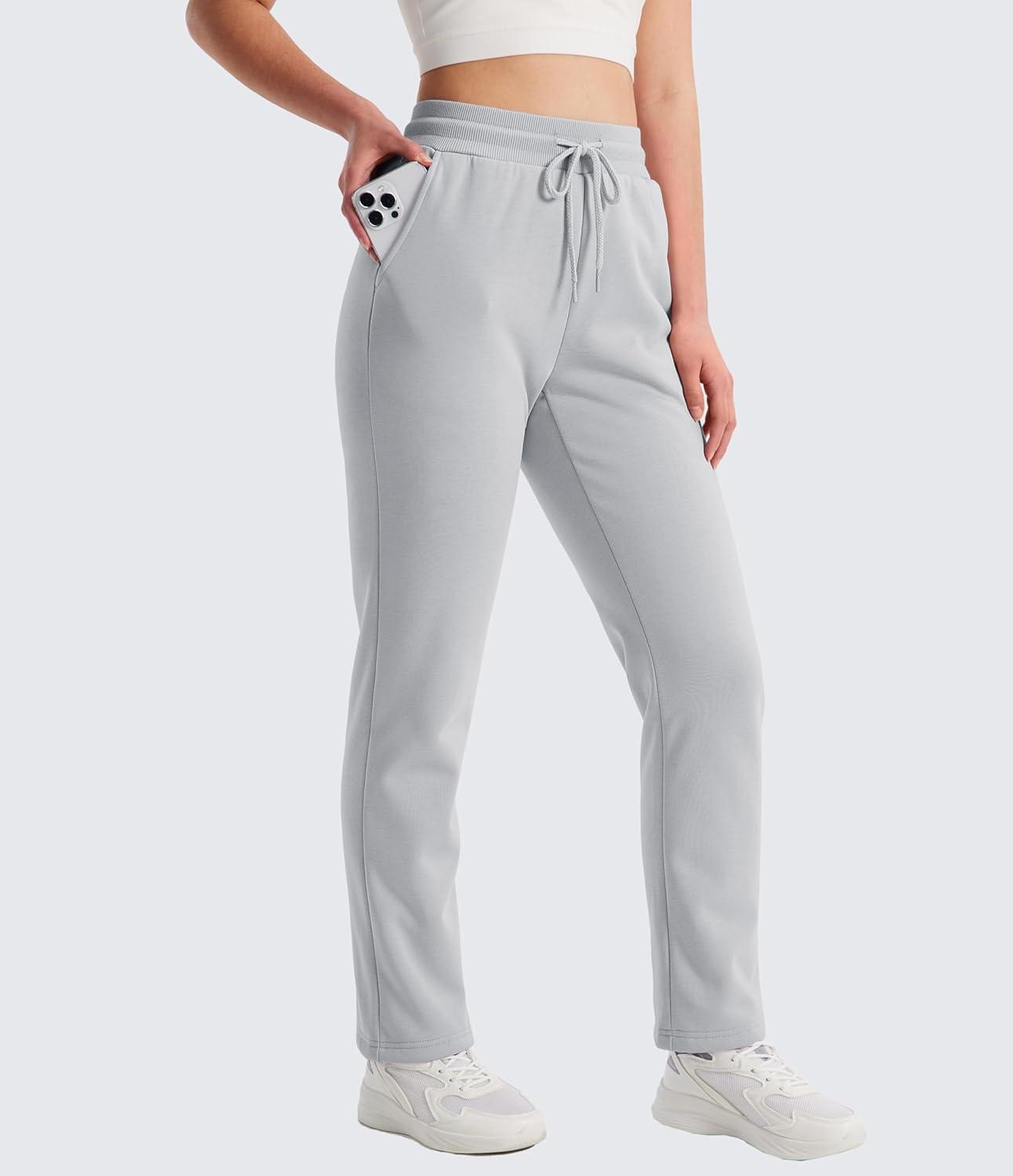 imageMAGCOMSEN Womens Sherpa Lined Sweatpants Winter Warm Fleece Pants Water Resistant Thermal Pants for Lounge Outdoor SnowLight Grey
