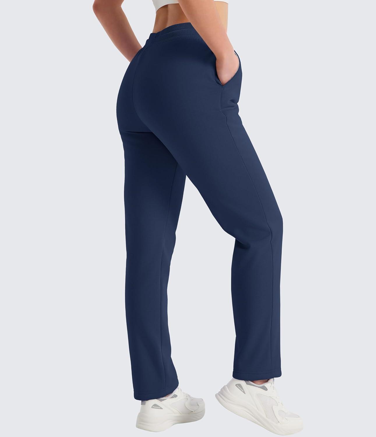 imageMAGCOMSEN Womens Sherpa Lined Sweatpants Winter Warm Fleece Pants Water Resistant Thermal Pants for Lounge Outdoor SnowNavy