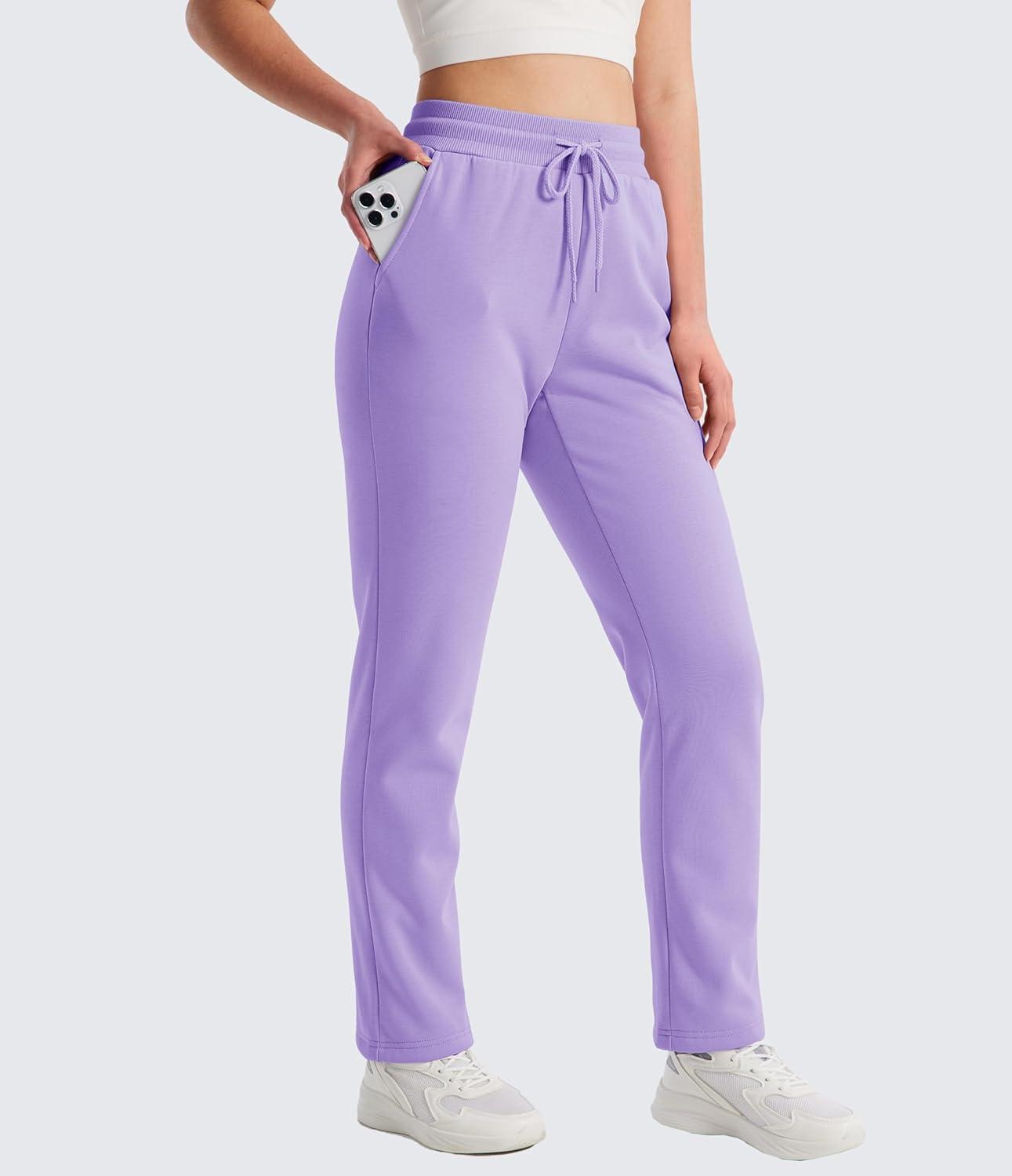 imageMAGCOMSEN Womens Sherpa Lined Sweatpants Winter Warm Fleece Pants Water Resistant Thermal Pants for Lounge Outdoor SnowTaro Purple
