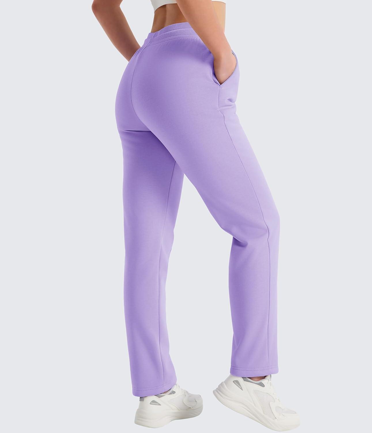 imageMAGCOMSEN Womens Sherpa Lined Sweatpants Winter Warm Fleece Pants Water Resistant Thermal Pants for Lounge Outdoor SnowTaro Purple