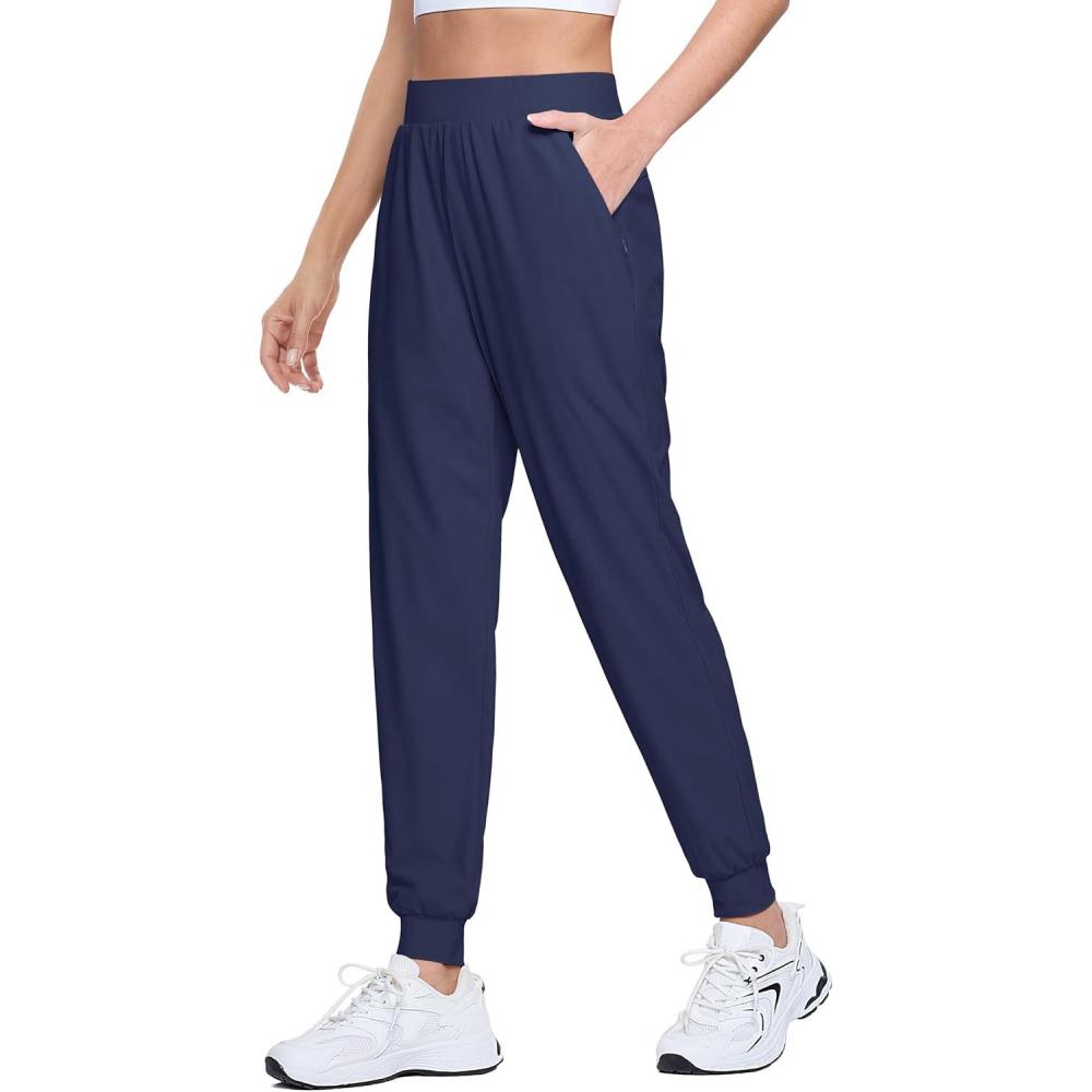 imageMAGCOMSEN Joggers for Women High Waisted Golf Pants with Zipper Pockets Quick Dry Lightweight Hiking Travel Workout PantsNavy