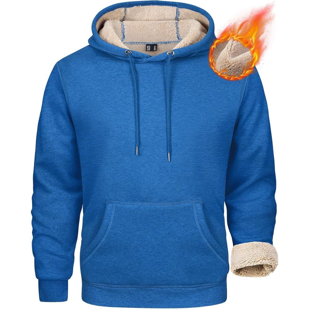 imageMAGCOMSEN Mens Heavy Hoodie Sherpa Fleece Lined Pullover Thick Winter Hooded SweatshirtBlue Green