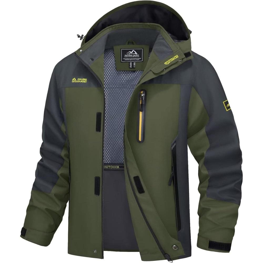 imageMAGCOMSEN Mens Hooded Windproof Water Resistant Rain Jacket Windbreaker 5 Pockets for HikingFishingTravelArmy Green