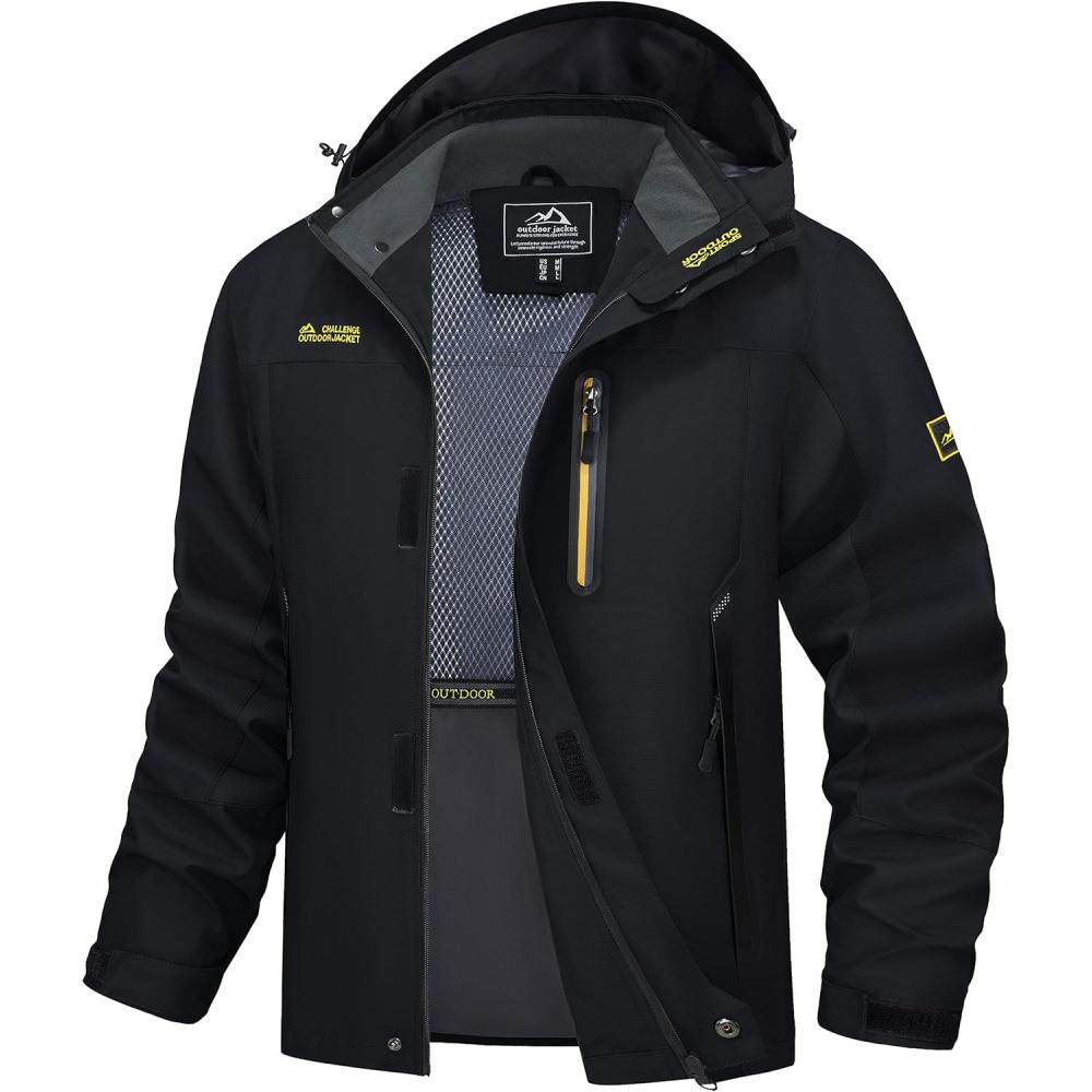 imageMAGCOMSEN Mens Hooded Windproof Water Resistant Rain Jacket Windbreaker 5 Pockets for HikingFishingTravelBlack