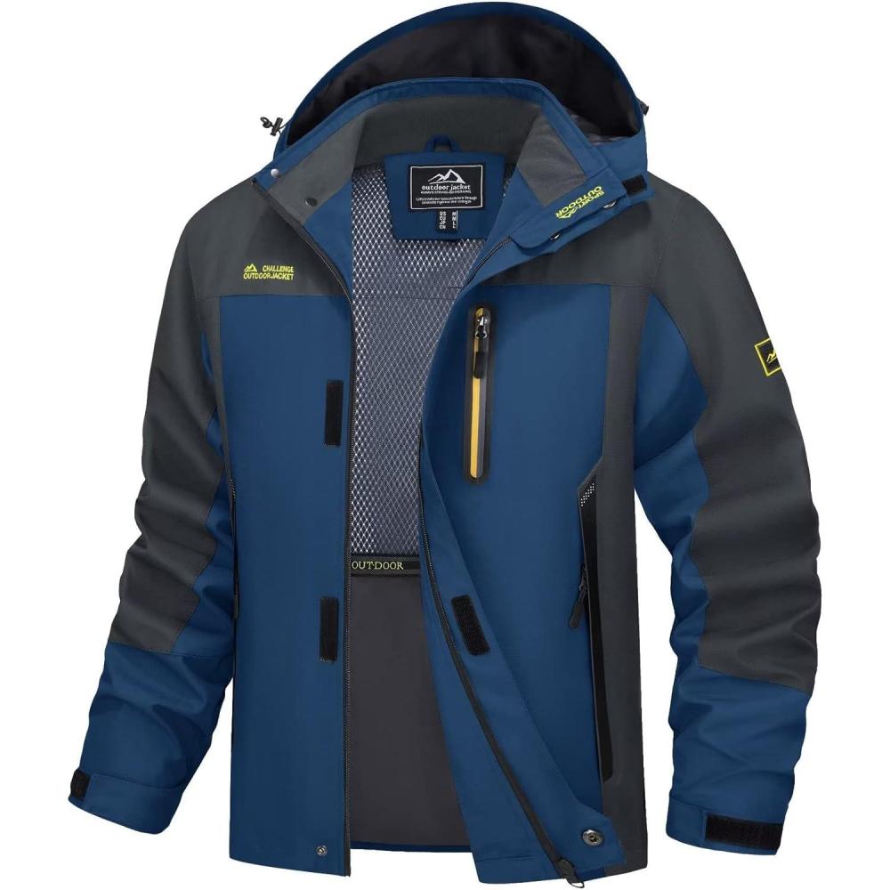 imageMAGCOMSEN Mens Hooded Windproof Water Resistant Rain Jacket Windbreaker 5 Pockets for HikingFishingTravelDenim Blue
