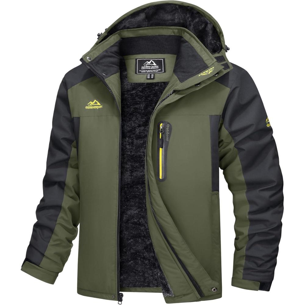 imageMAGCOMSEN Mens Winter Coats Water Resistant Snow Ski Jacket Fleece Lined Parka 5 PocketsArmy Green