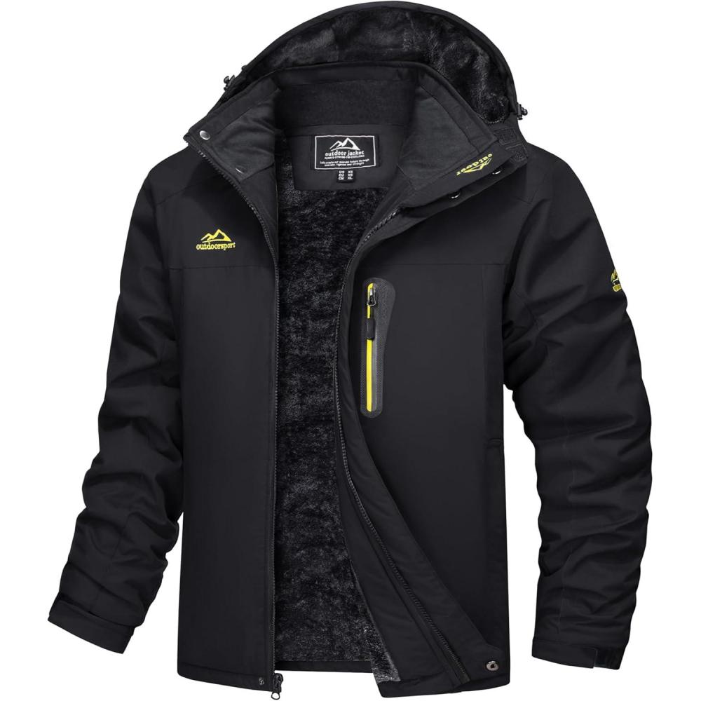 imageMAGCOMSEN Mens Winter Coats Water Resistant Snow Ski Jacket Fleece Lined Parka 5 PocketsBlack