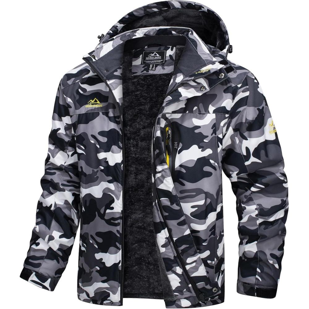 imageMAGCOMSEN Mens Winter Coats Water Resistant Snow Ski Jacket Fleece Lined Parka 5 PocketsBlack Camouflage