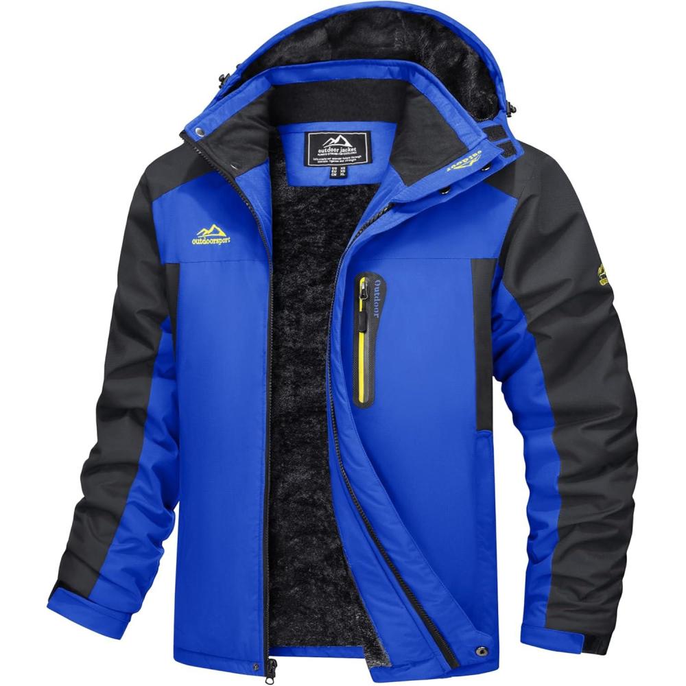 imageMAGCOMSEN Mens Winter Coats Water Resistant Snow Ski Jacket Fleece Lined Parka 5 PocketsBlue