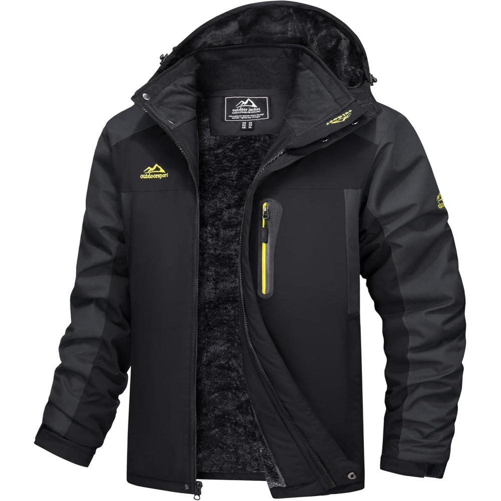 imageMAGCOMSEN Mens Winter Coats Water Resistant Snow Ski Jacket Fleece Lined Parka 5 PocketsDark Grey