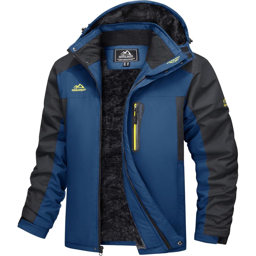 imageMAGCOMSEN Mens Winter Coats Water Resistant Snow Ski Jacket Fleece Lined Parka 5 PocketsDenim Blue
