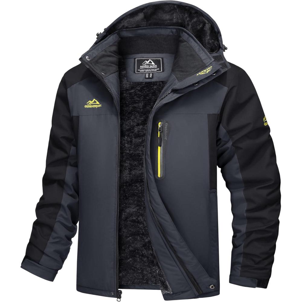 imageMAGCOMSEN Mens Winter Coats Water Resistant Snow Ski Jacket Fleece Lined Parka 5 PocketsGrey Black