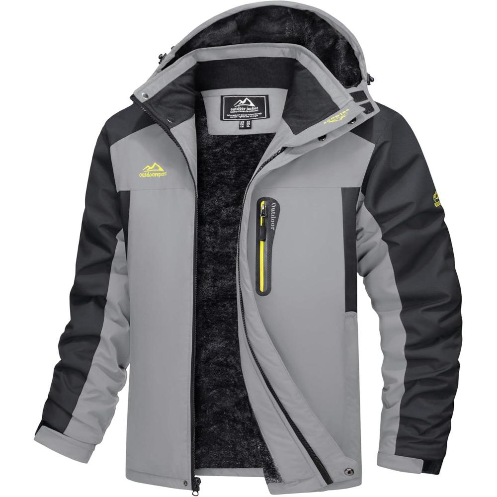 imageMAGCOMSEN Mens Winter Coats Water Resistant Snow Ski Jacket Fleece Lined Parka 5 PocketsLight Grey