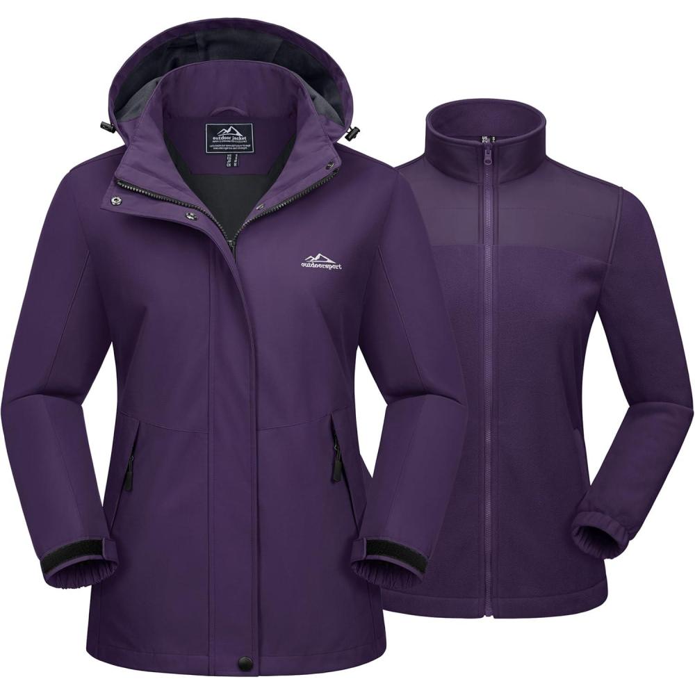 imageMAGCOMSEN Womens 3 in 1 Ski Jacket Water Resistant Winter Snow Coat Warm Fleece Lined Windproof Hiking Rain OutwearDeeppurple