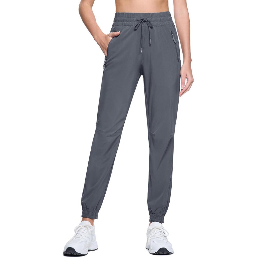 imageMAGCOMSEN Womens Hiking Pants Lightweight Quick Dry Water Resistant Joggers with Pockets Athletic Travel OutdoorDark Grey