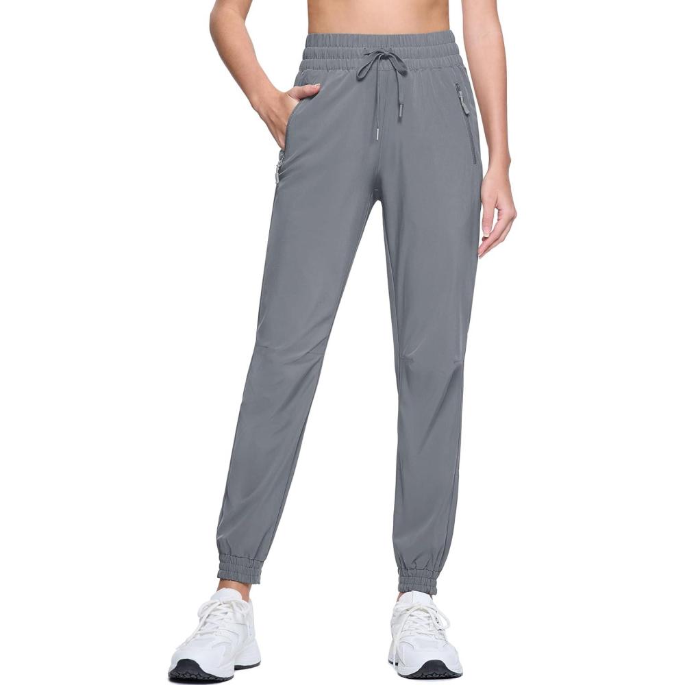 imageMAGCOMSEN Womens Hiking Pants Lightweight Quick Dry Water Resistant Joggers with Pockets Athletic Travel OutdoorLight Grey