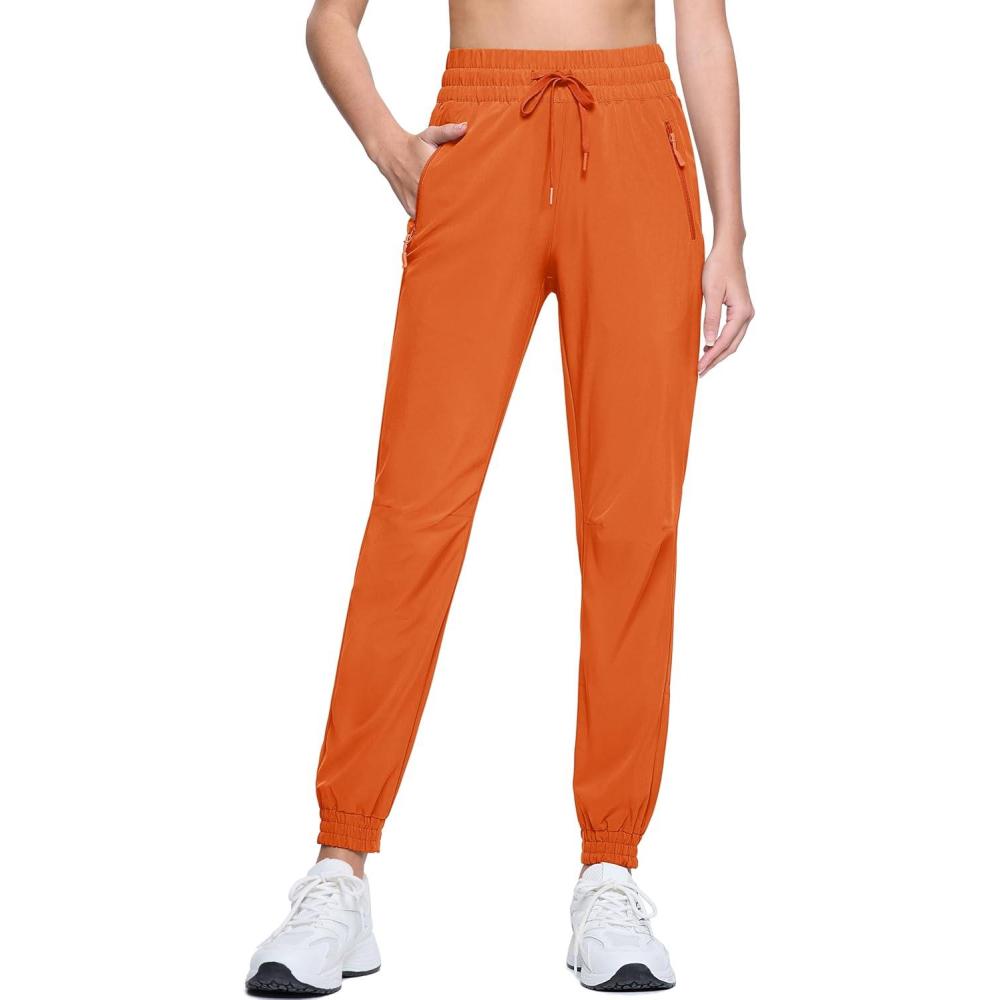 imageMAGCOMSEN Womens Hiking Pants Lightweight Quick Dry Water Resistant Joggers with Pockets Athletic Travel OutdoorOrange