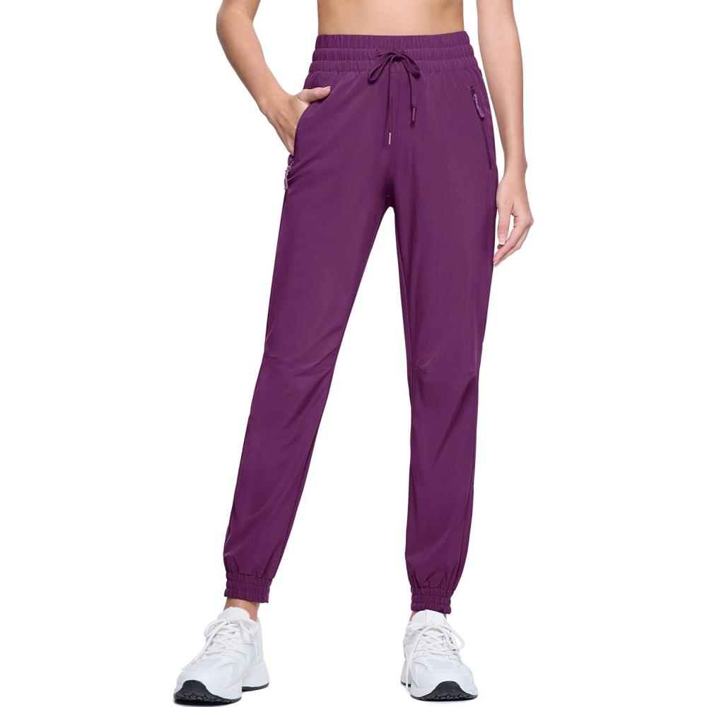 imageMAGCOMSEN Womens Hiking Pants Lightweight Quick Dry Water Resistant Joggers with Pockets Athletic Travel OutdoorPurple Red